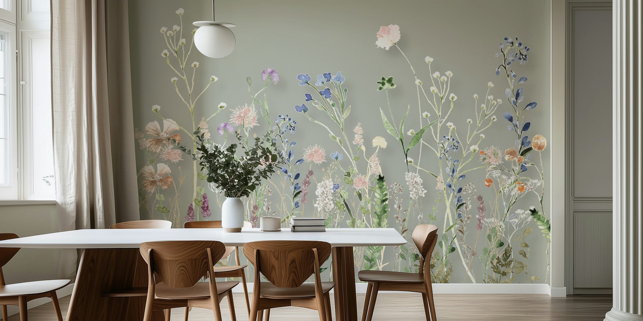 Wildflower meadow wallpaper in a room
