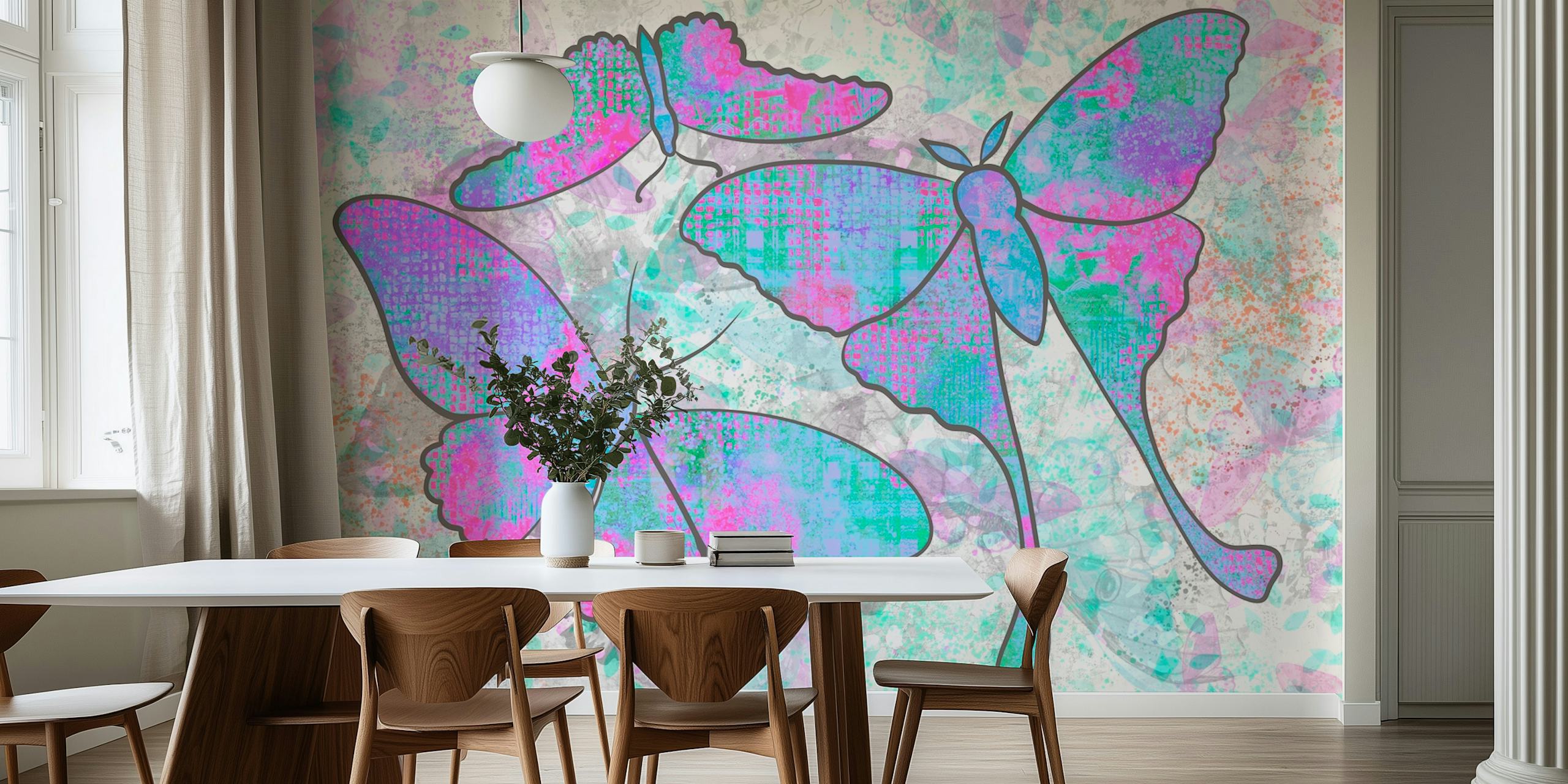 Ταπετσαρία Mixed Media Butterflies σε ένα δωμάτιο