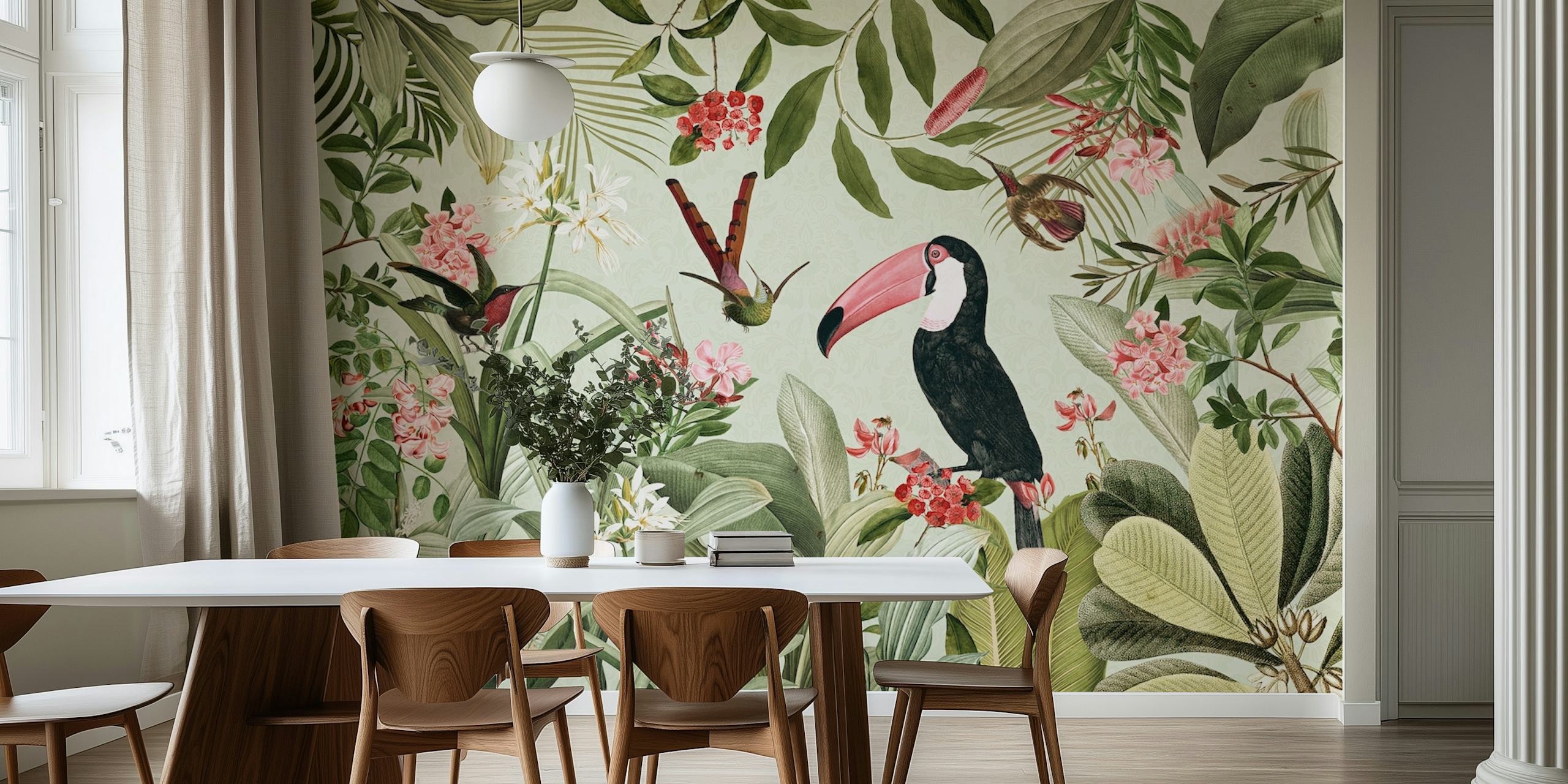 Vintage Exotic Birds tapet i et rom