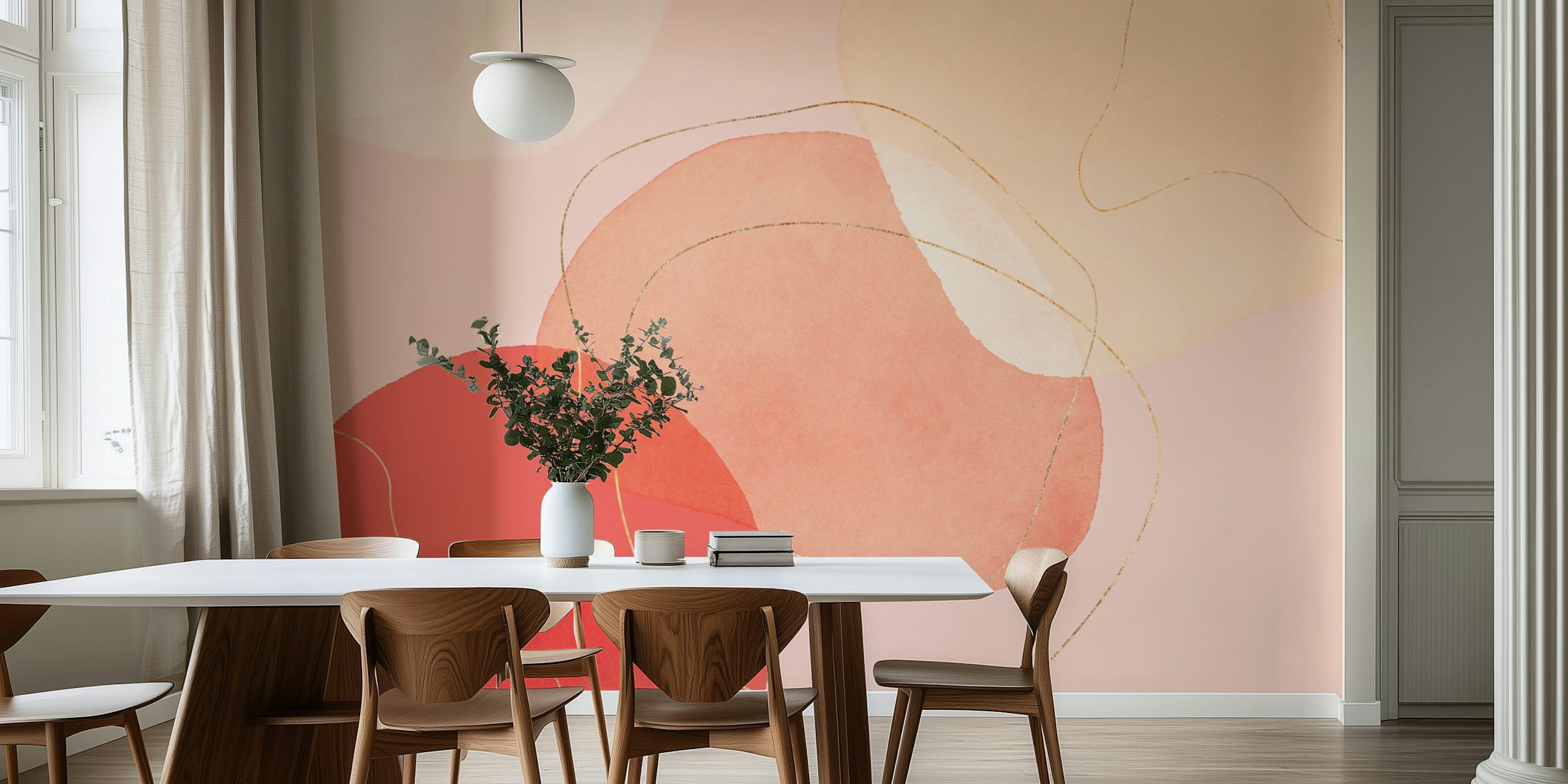 Organic pebble shapes in pink and gold tones wallpaper