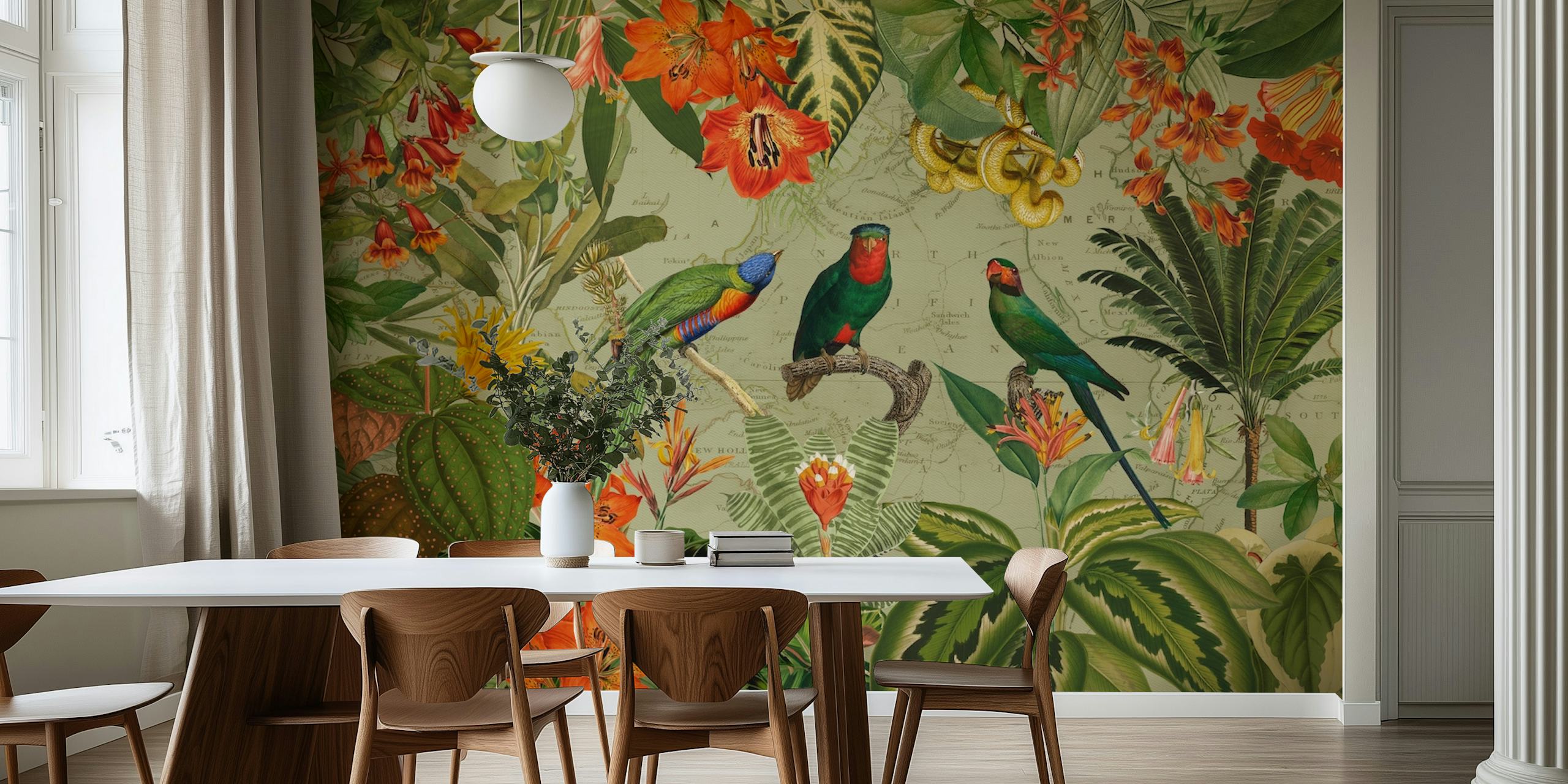 Exotic Parrots wallpaper v Jungle Landscape