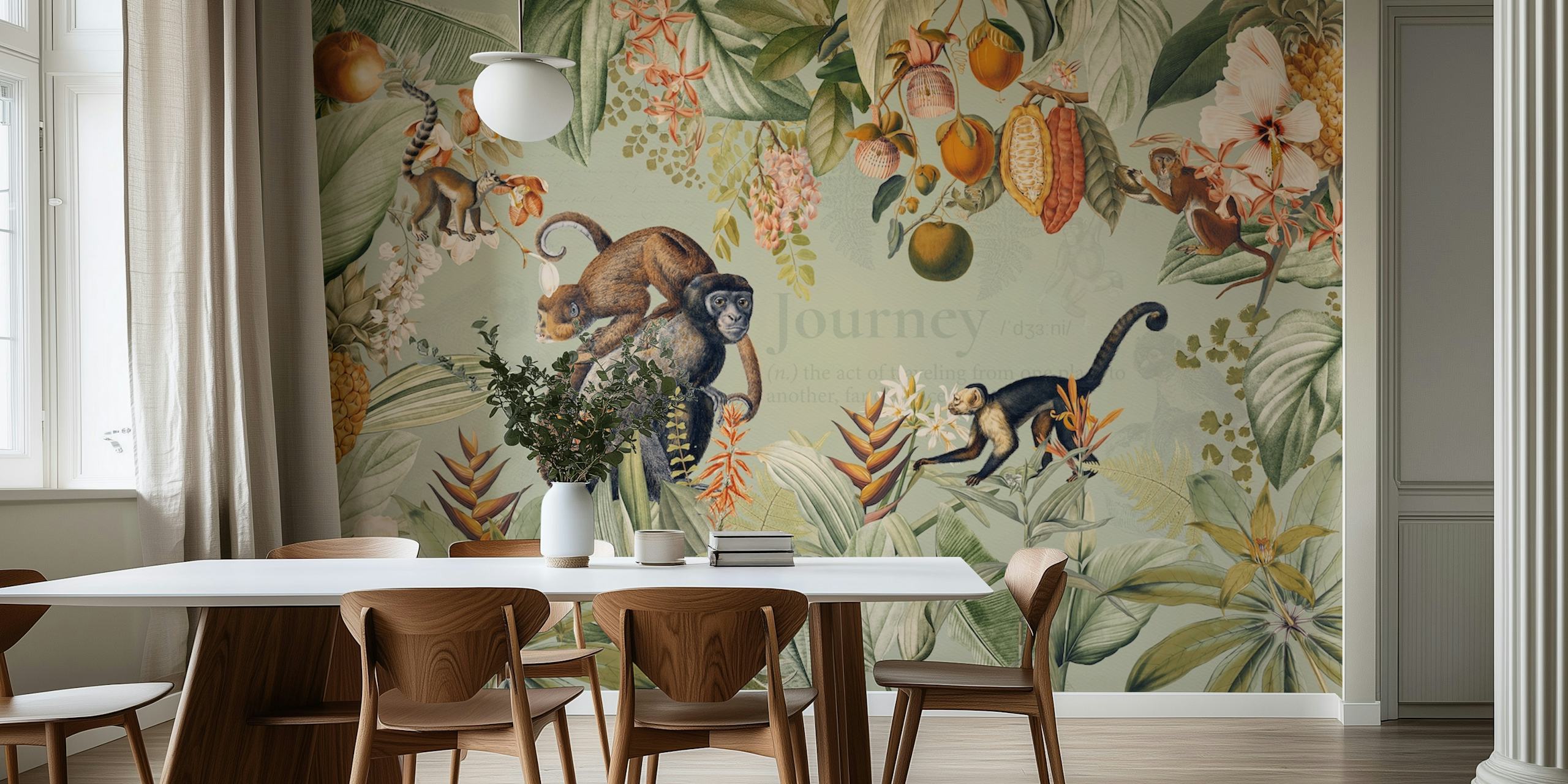 Vintage Exotic Monkeys In African Jungle Landscape ταπετσαρία