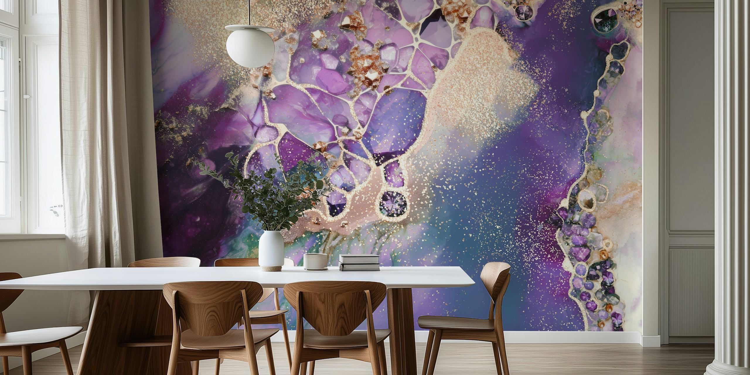 Amethyst Diamonds Gold Papel De Parede Em Um Quarto