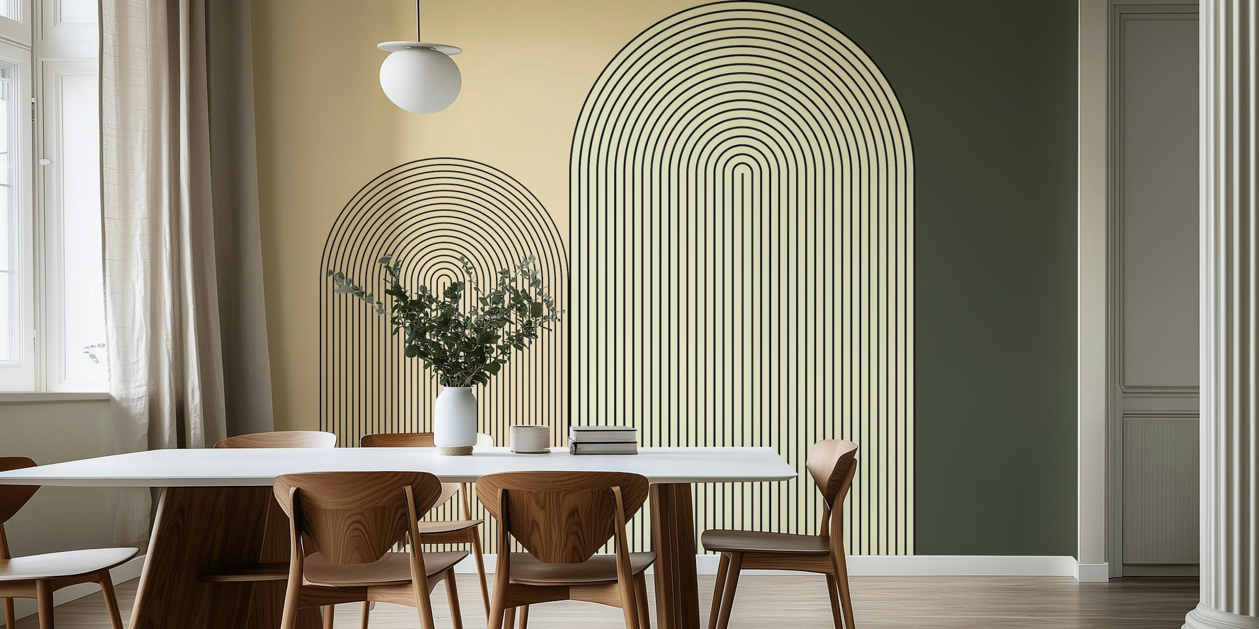Diseño de papel pintado geométrico en una habitación