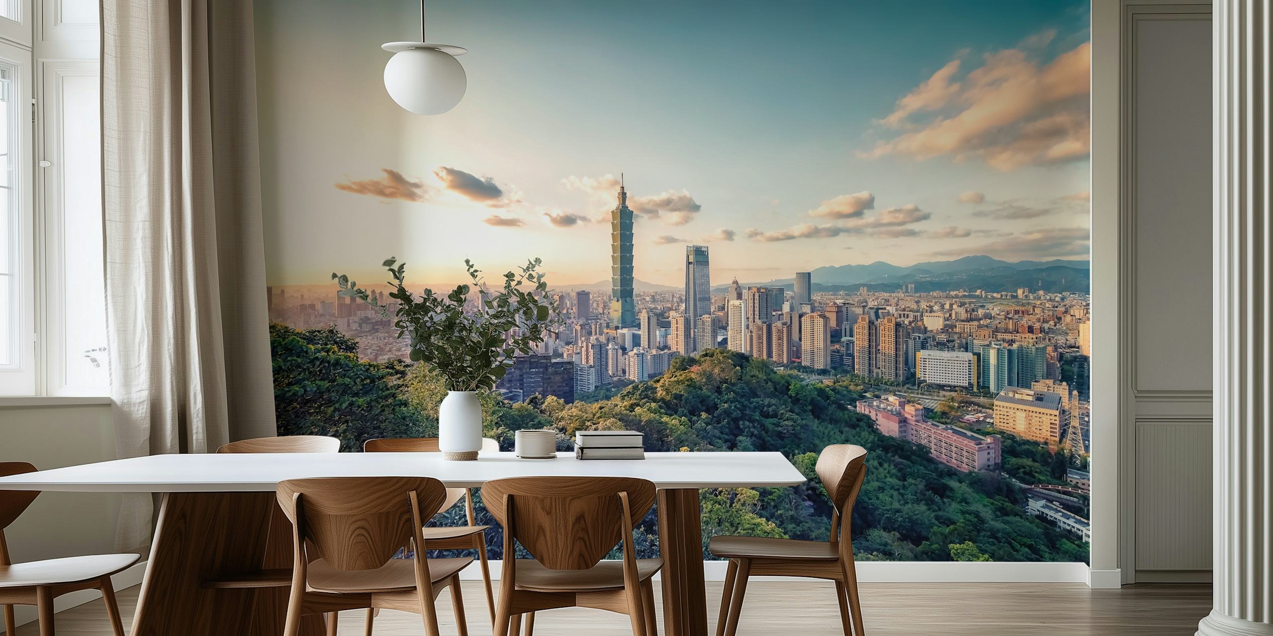 Mural del horizonte de la ciudad de Taipei con el rascacielos Taipei 101