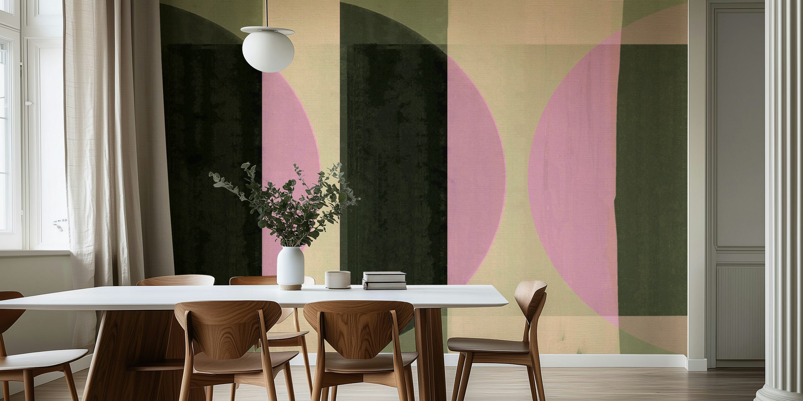 Papel de parede Mid-Century Bauhaus Circle Geometry em um quarto