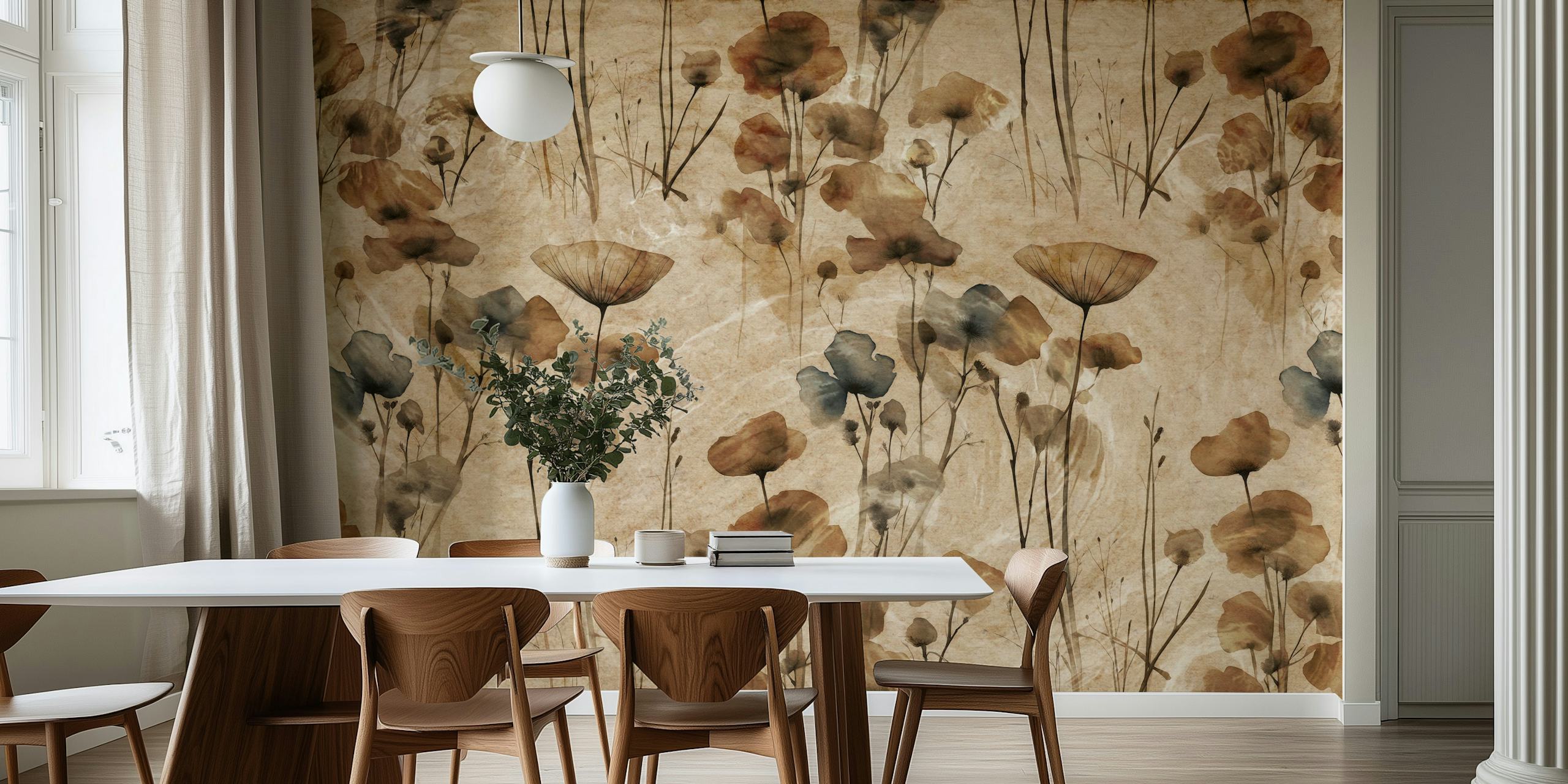 Muted Autumn Dry Flowers tapetti huoneessa