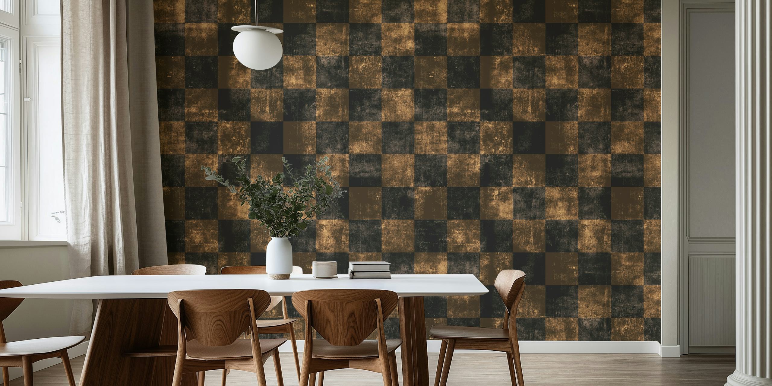 Dark stylish checker wallpaper with gold accents