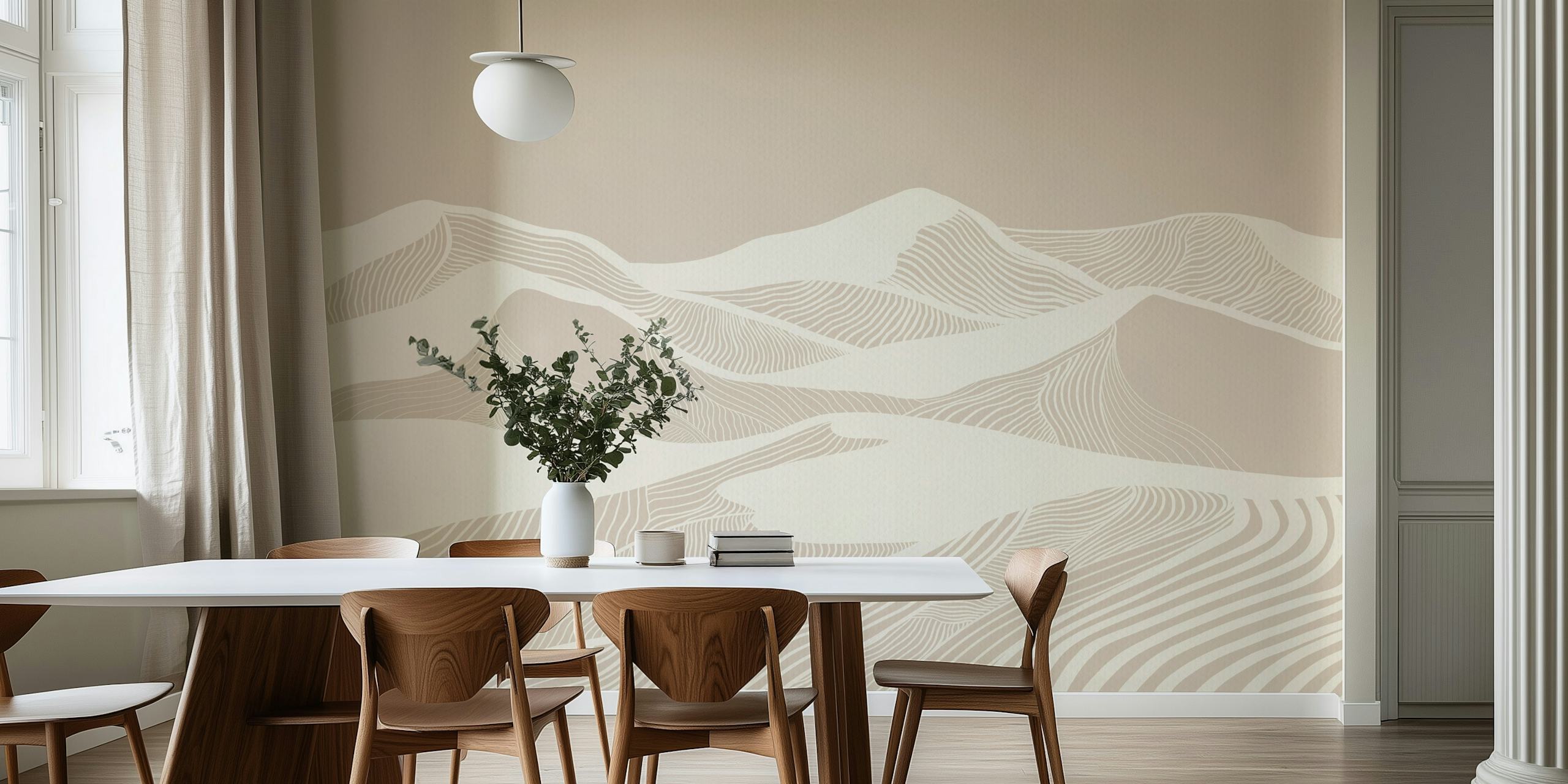 Vintage Mountains Line Art papel tapiz en una habitación