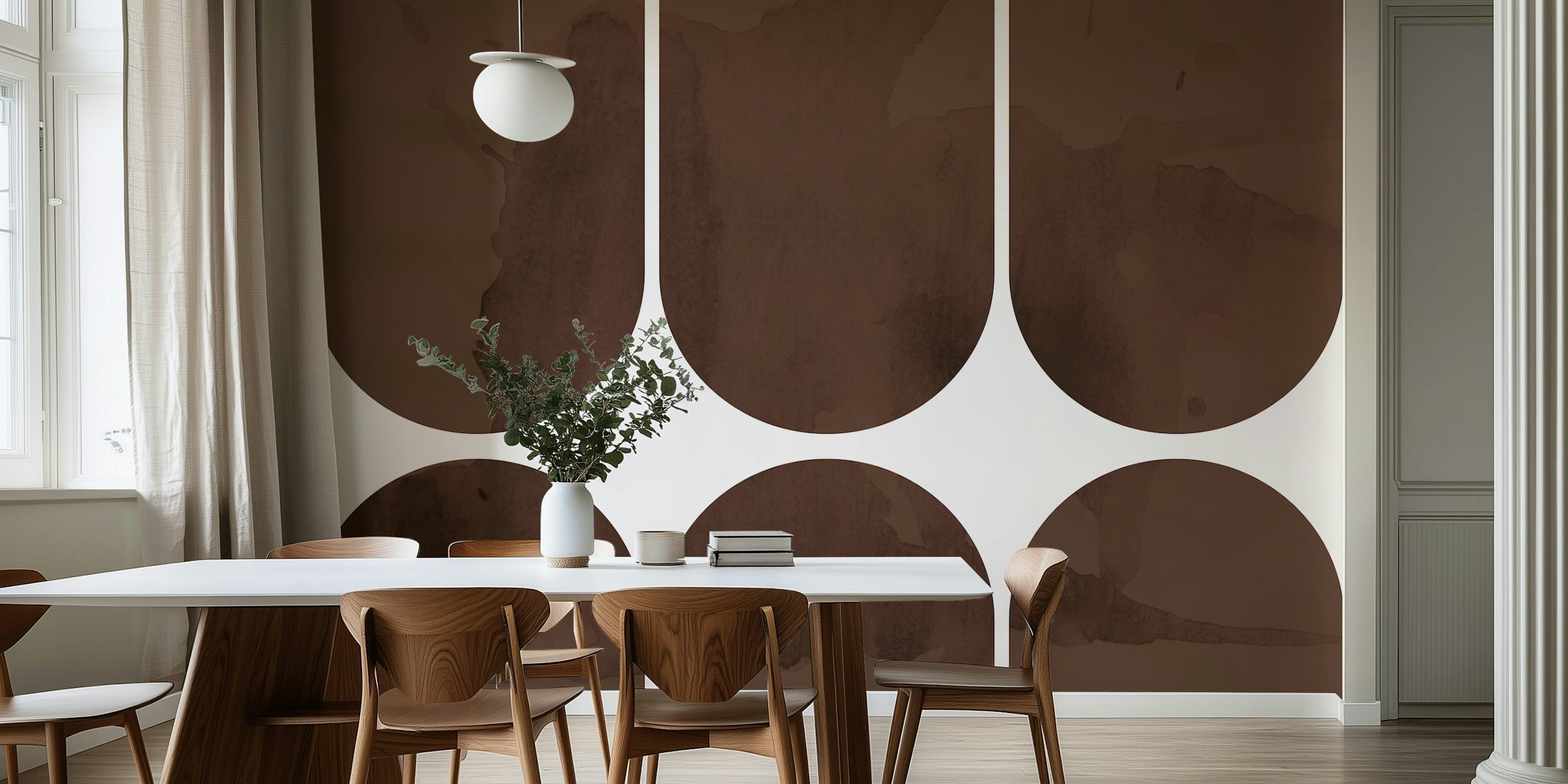 carta da parati 70s Brown Mid-Century Arches in una stanza