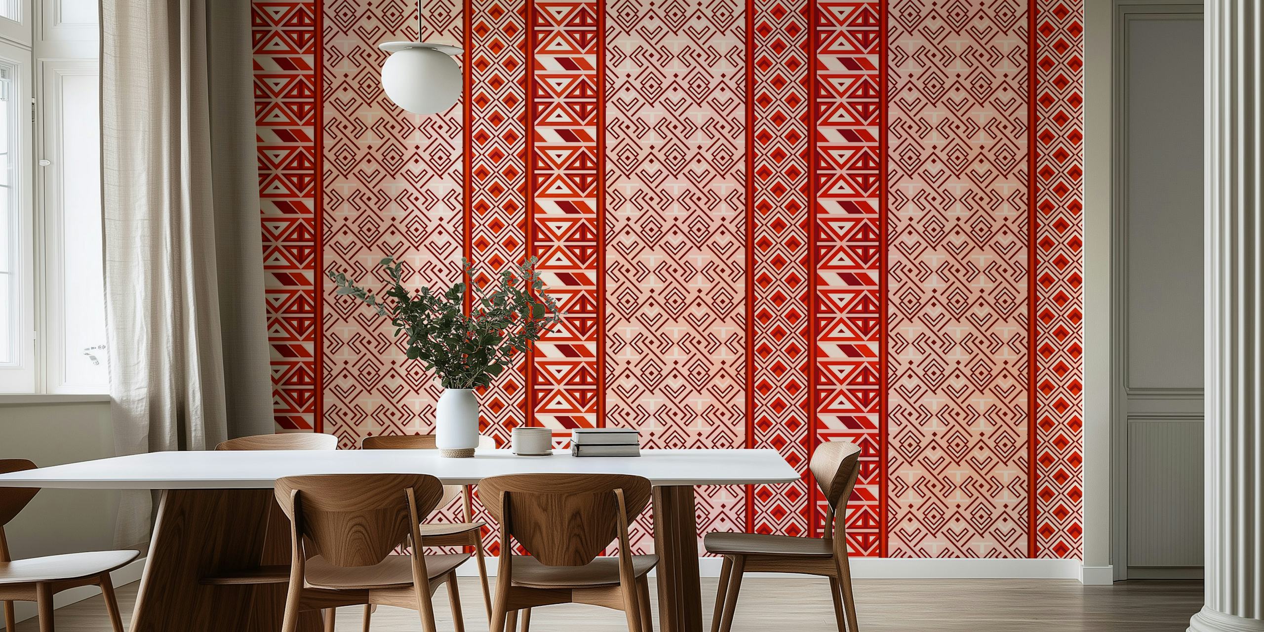 Japanese geometric red pattern wallpaper with triangles and diamonds