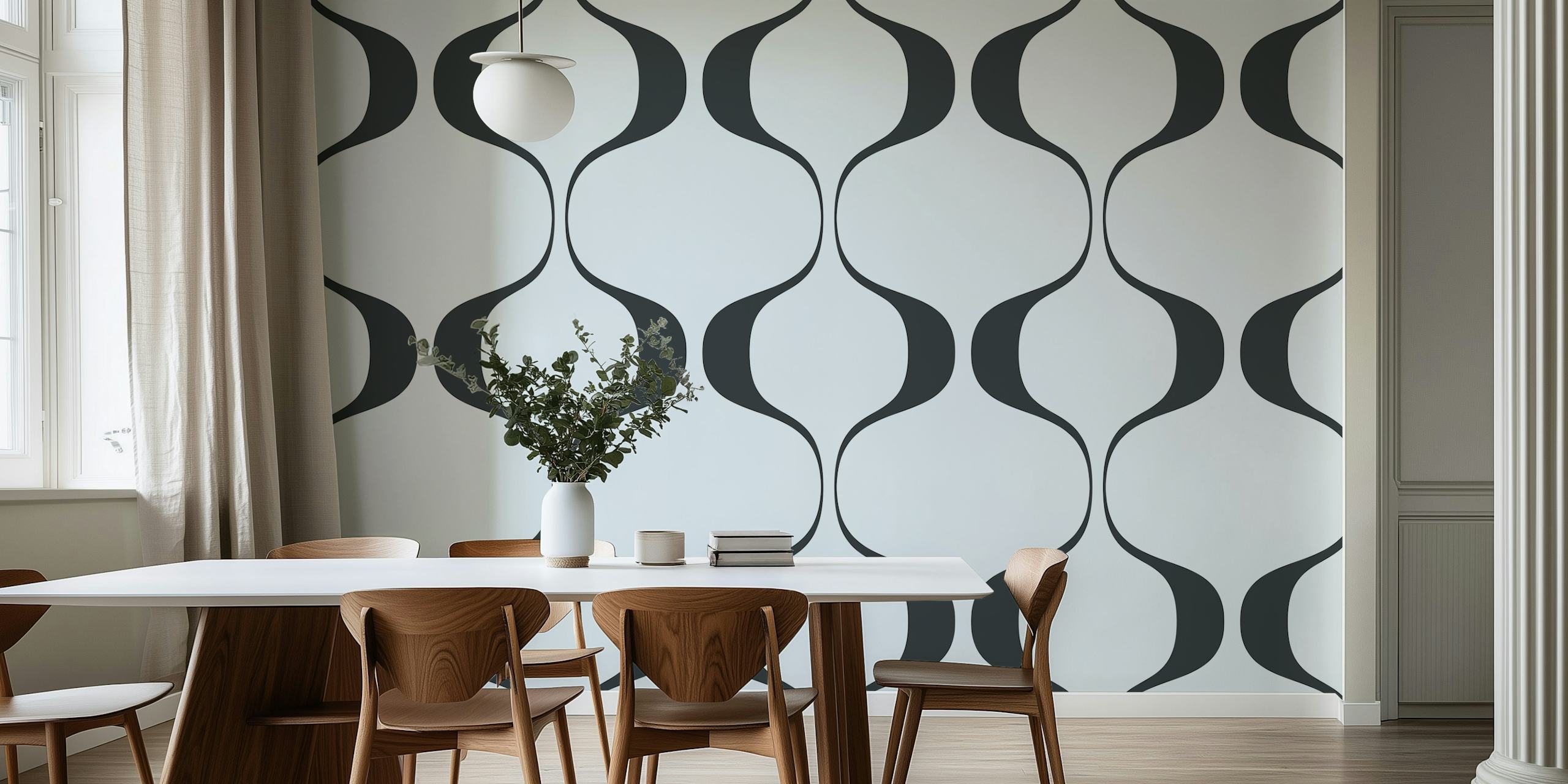 Black and white wavy pattern wallpaper with retro style