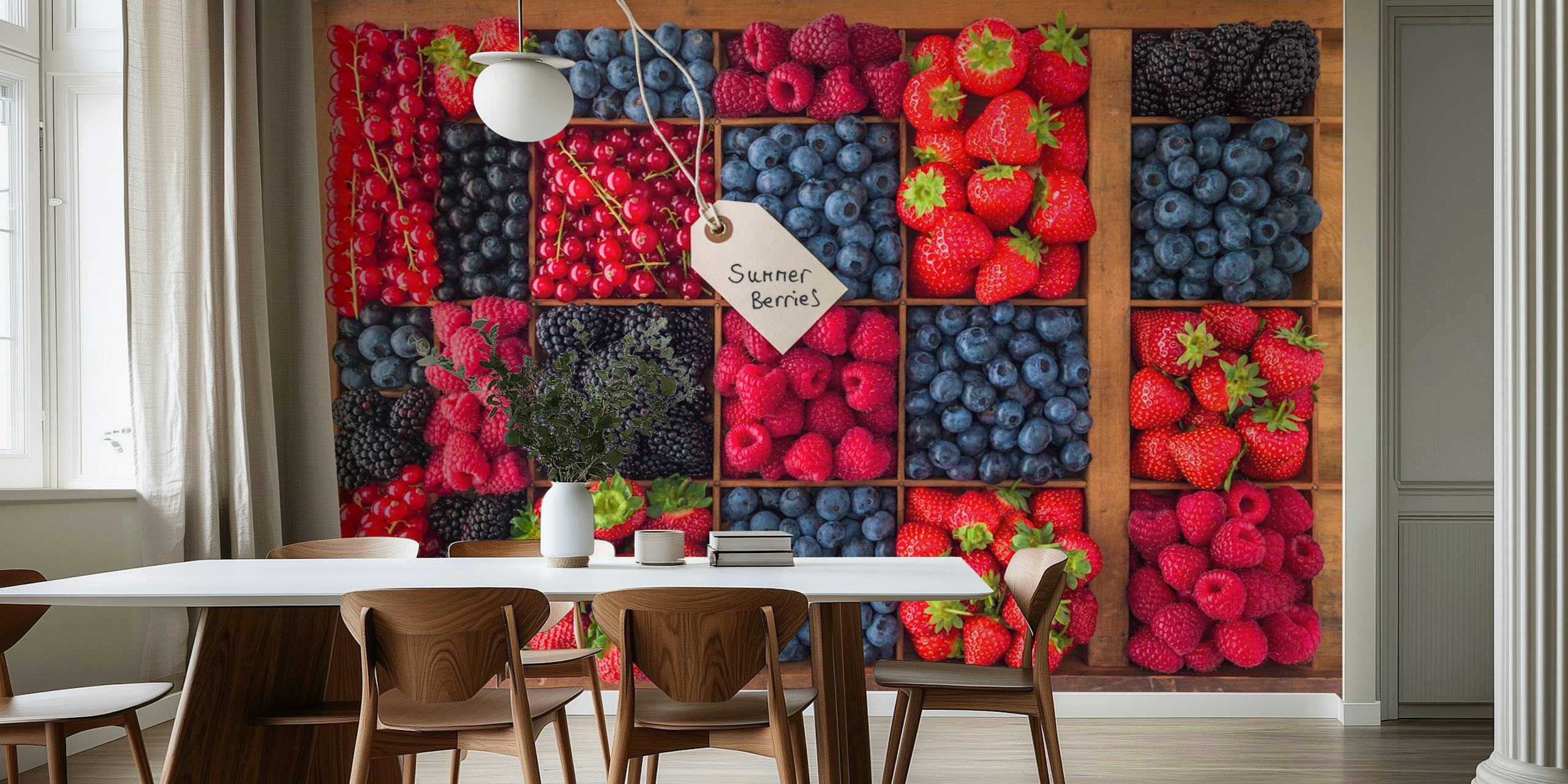 Colorful arrangement of berries in red and blue hues wallpaper