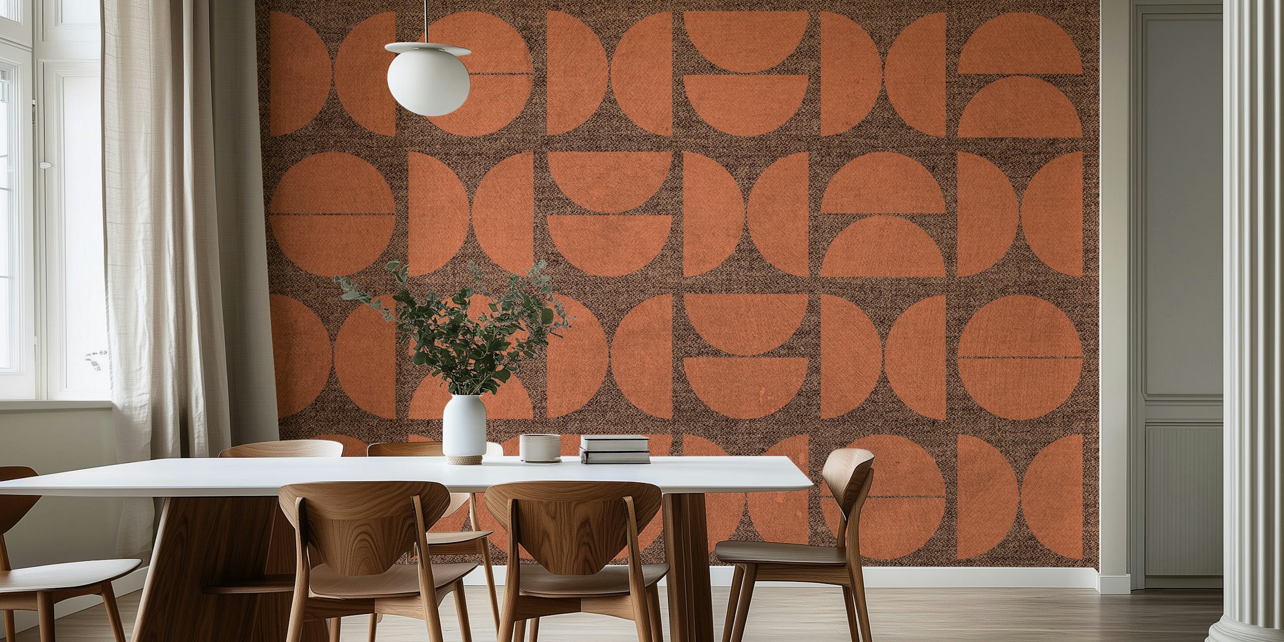 Papel de parede Brown Mid Century Bauhaus em um quarto