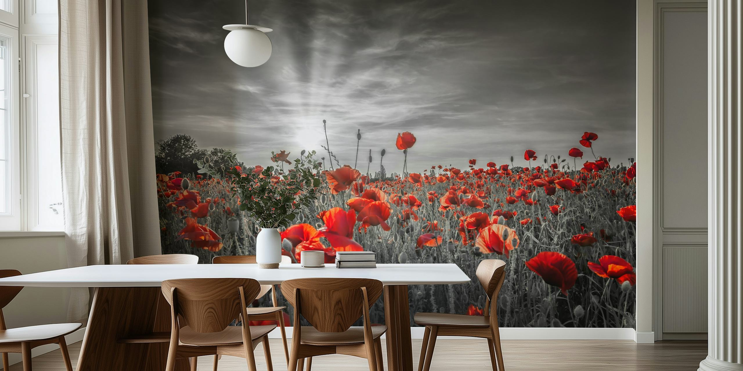 Poppy idyll v pokoji se západem slunce