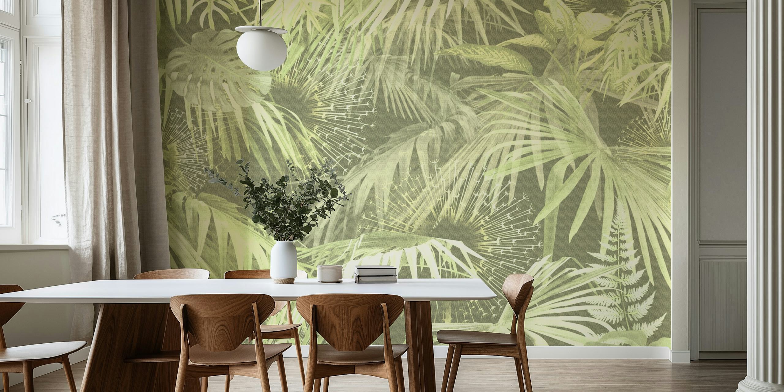 Tropically Green ταπετσαρία σε ένα δωμάτιο
