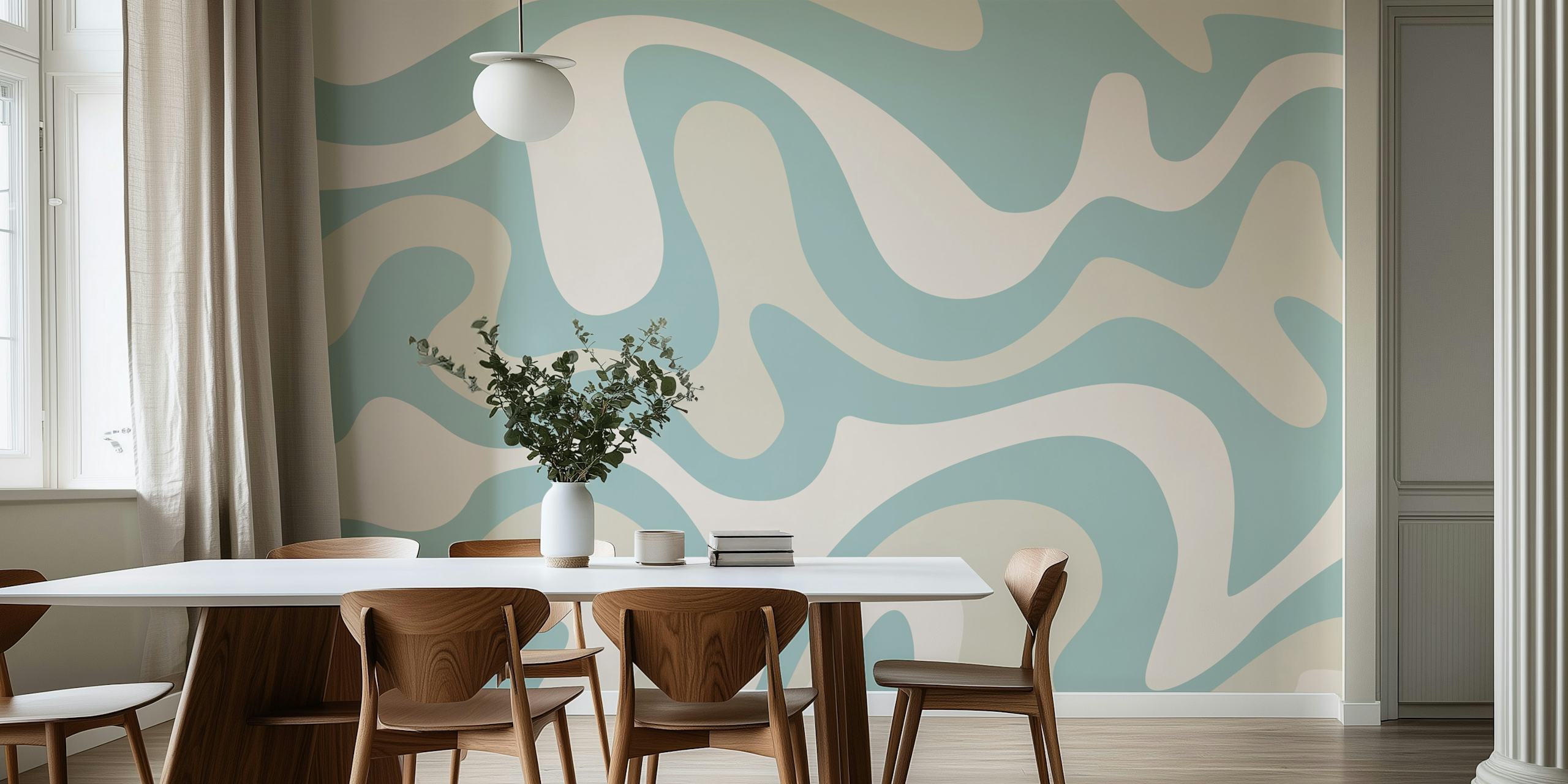 Soft Scandinavian Waves wallpaper in a room
