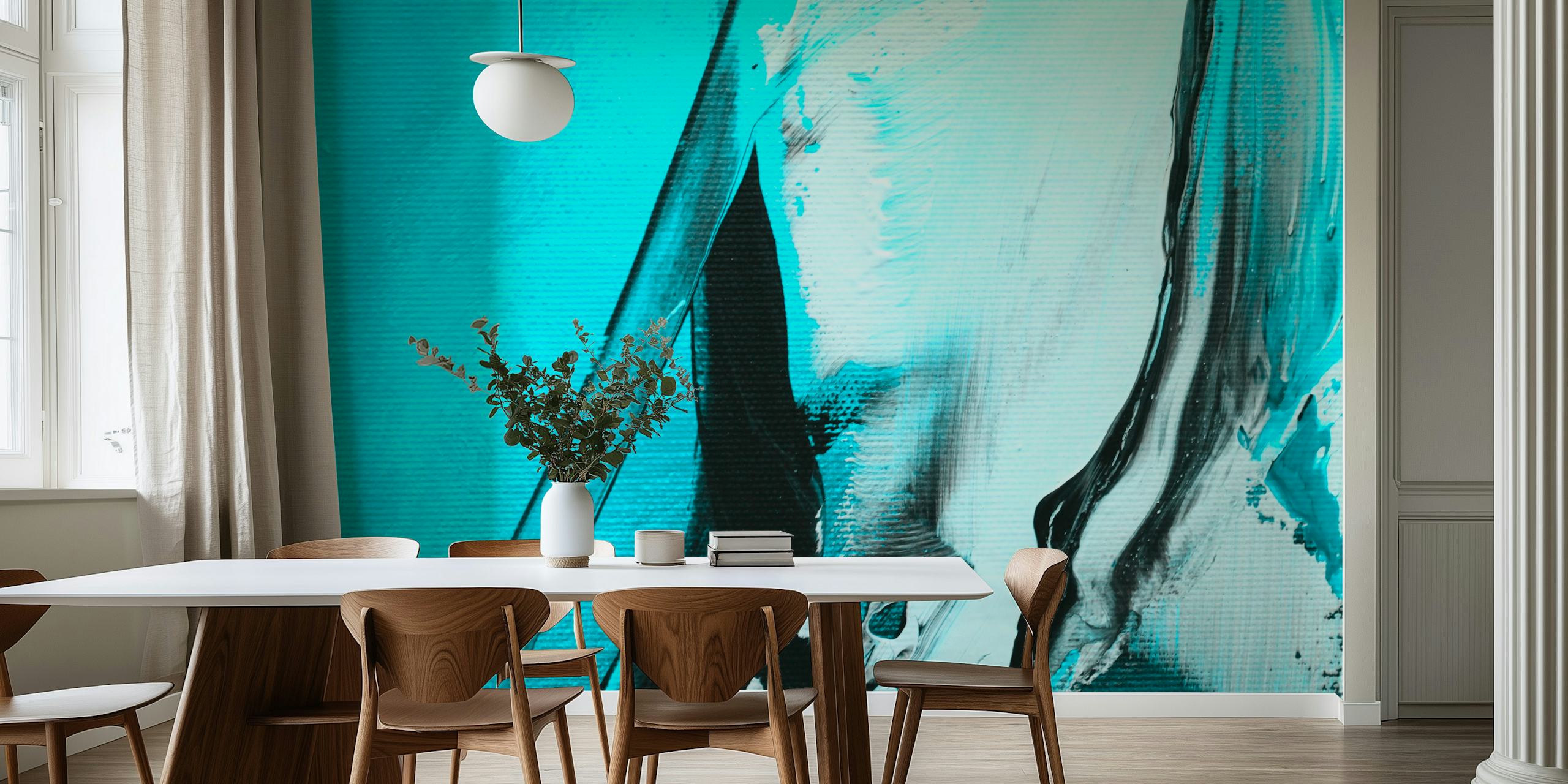 Turquoise and black abstract art wallpaper