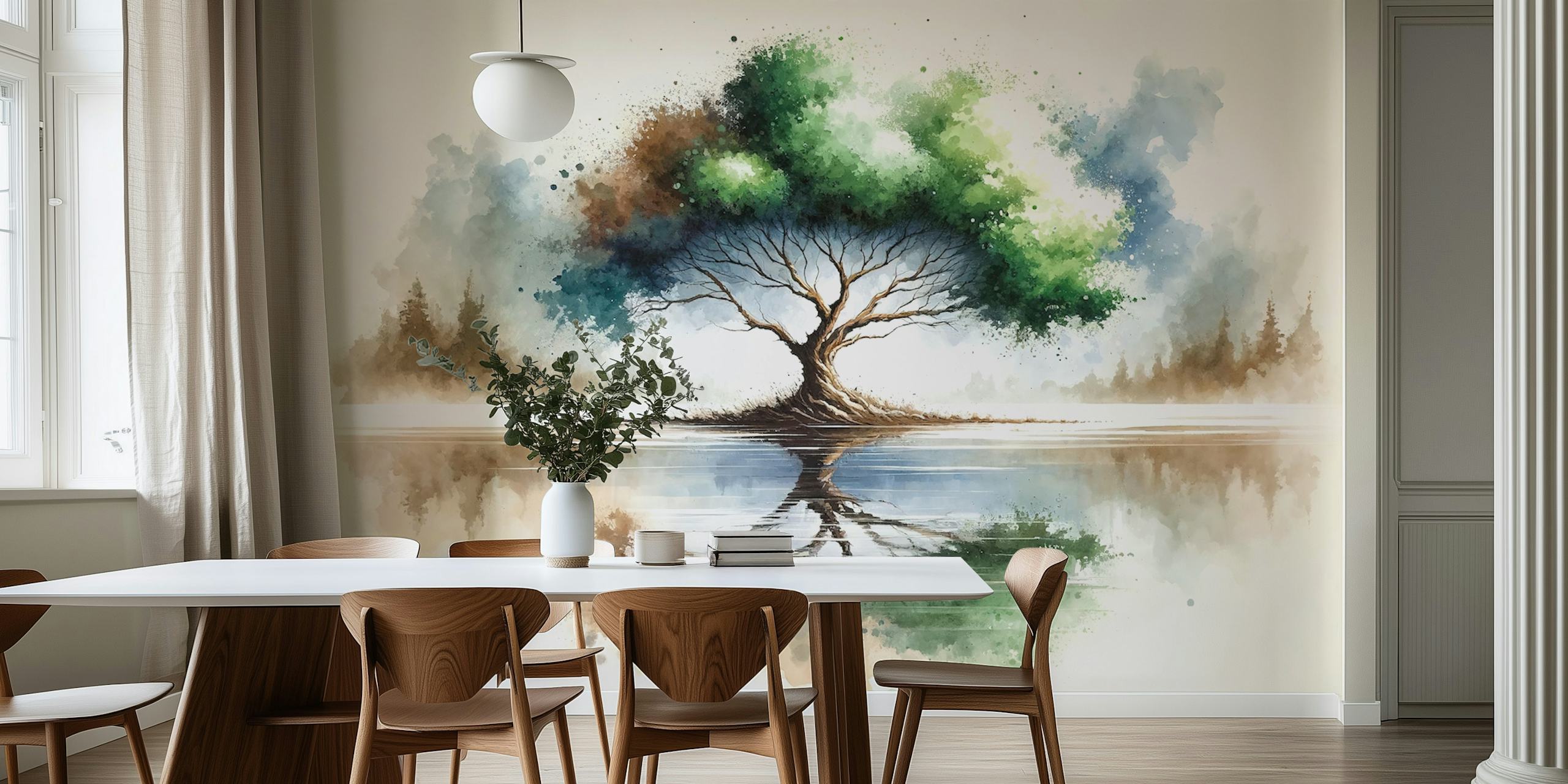 Papel de parede com tema natural e reflexão de árvore