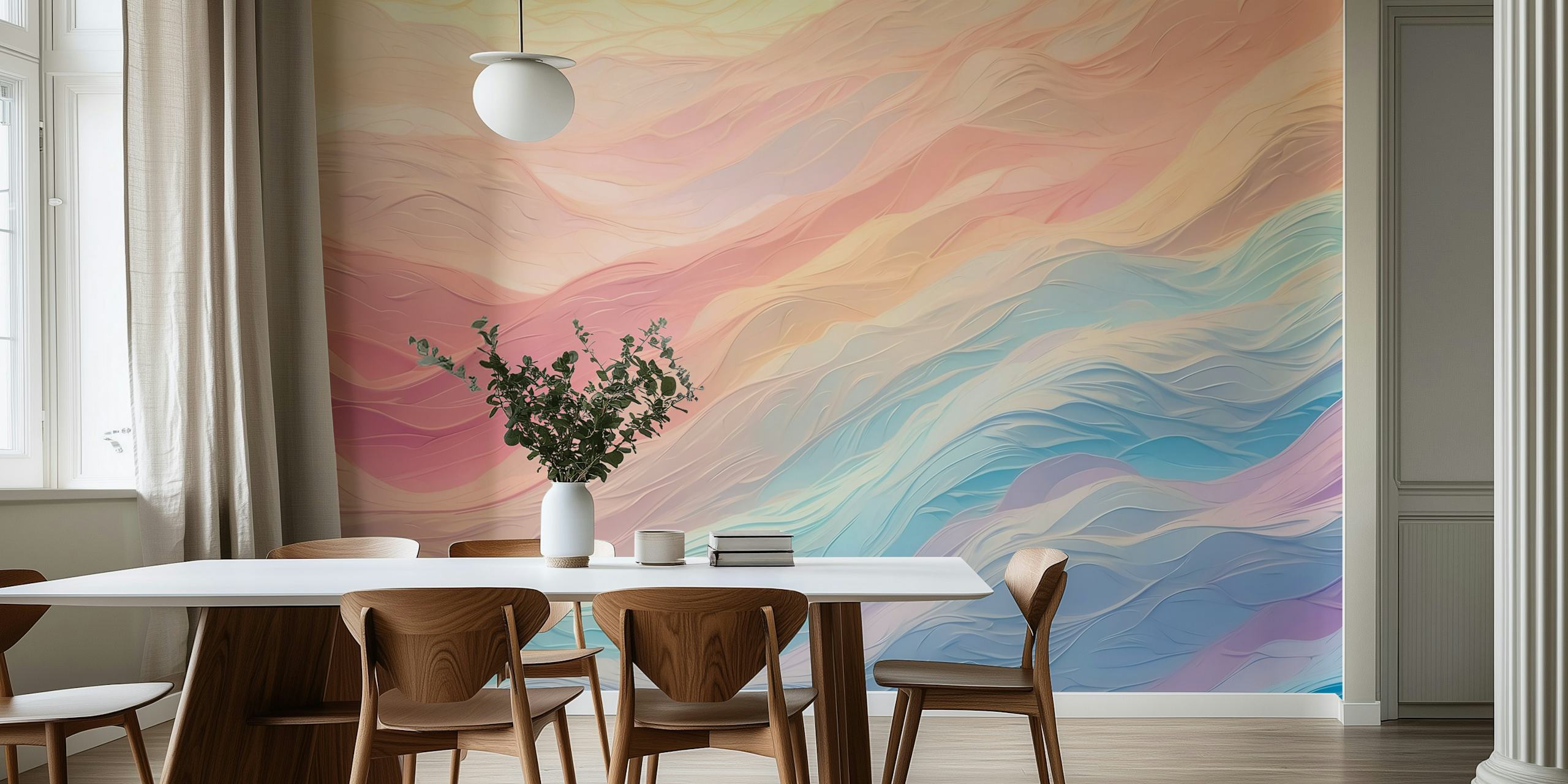 Soft pastel-colored abstract waves wall mural