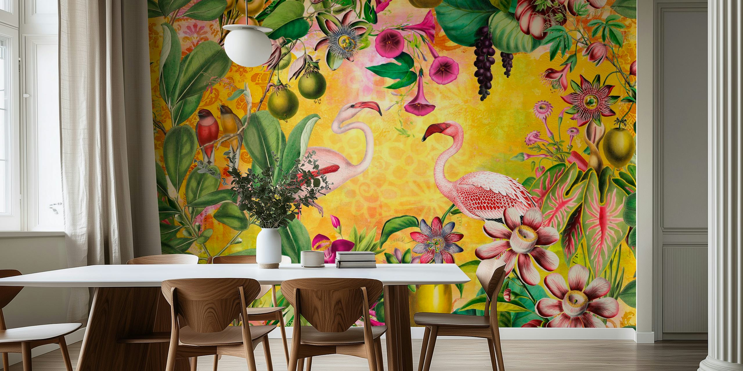 Flamingo Island Colorful Jungle Wallpaper