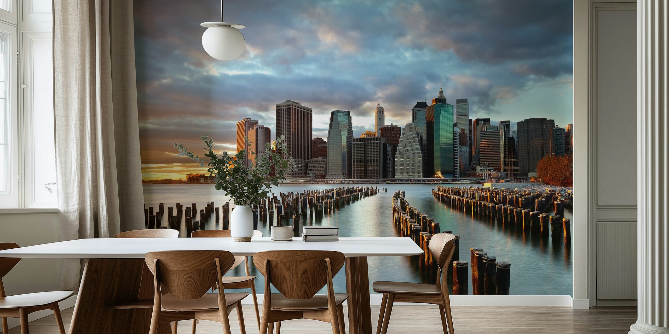 NYC skyline wallpaper displayed in a room