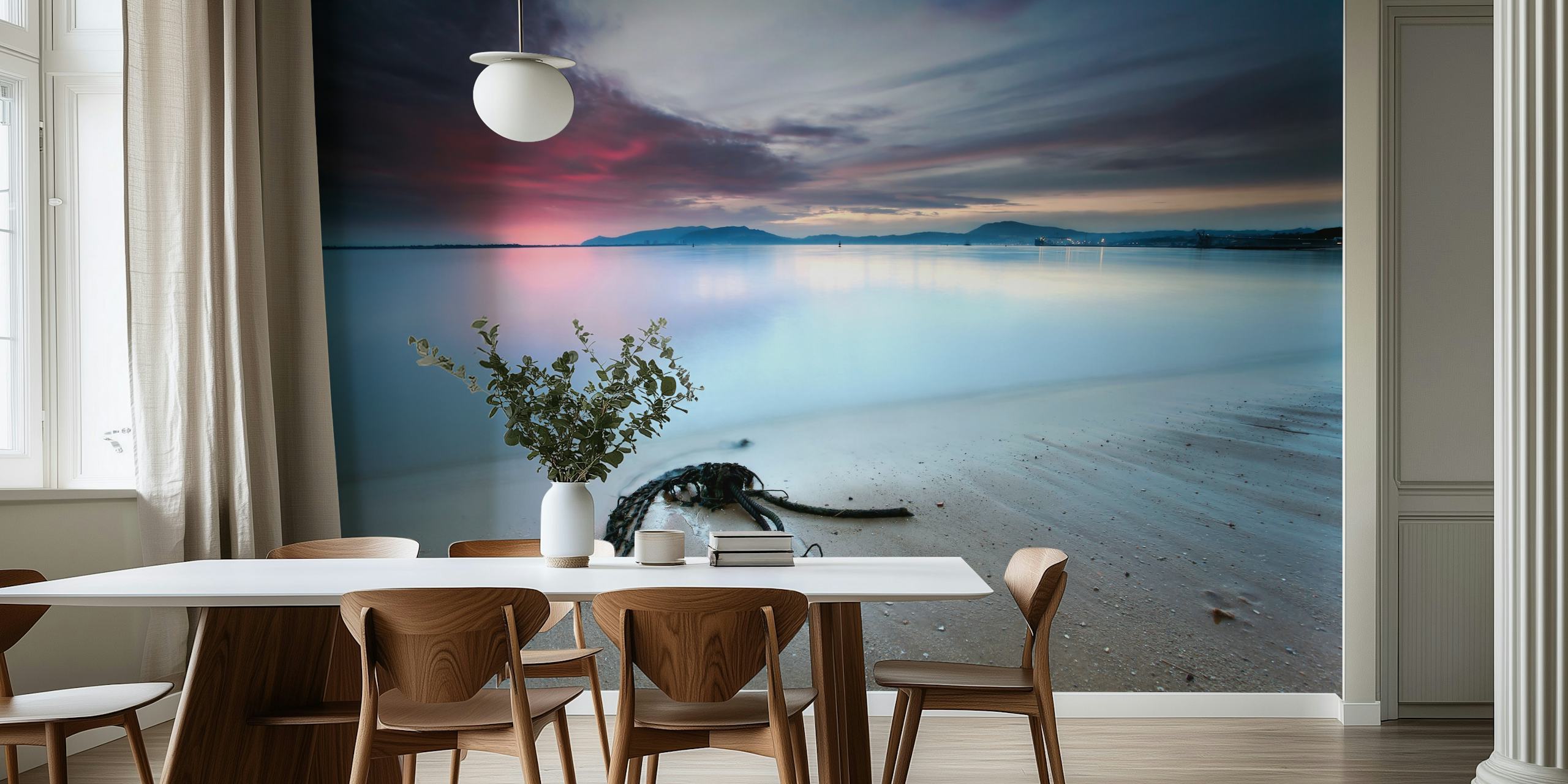 Seaside wallpaper displayed in a room