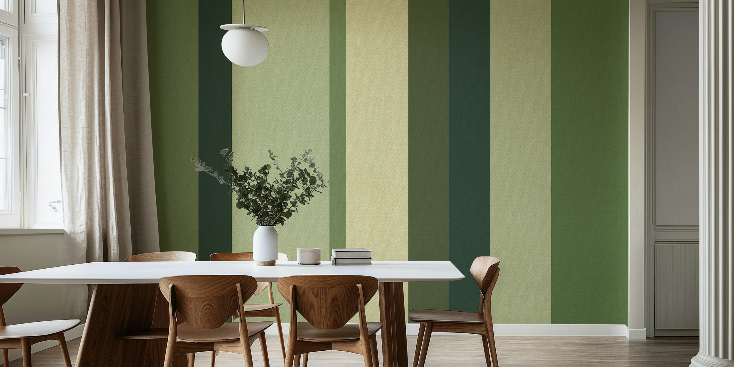 Muted Green Stripes -tapetti huoneasetelmassa