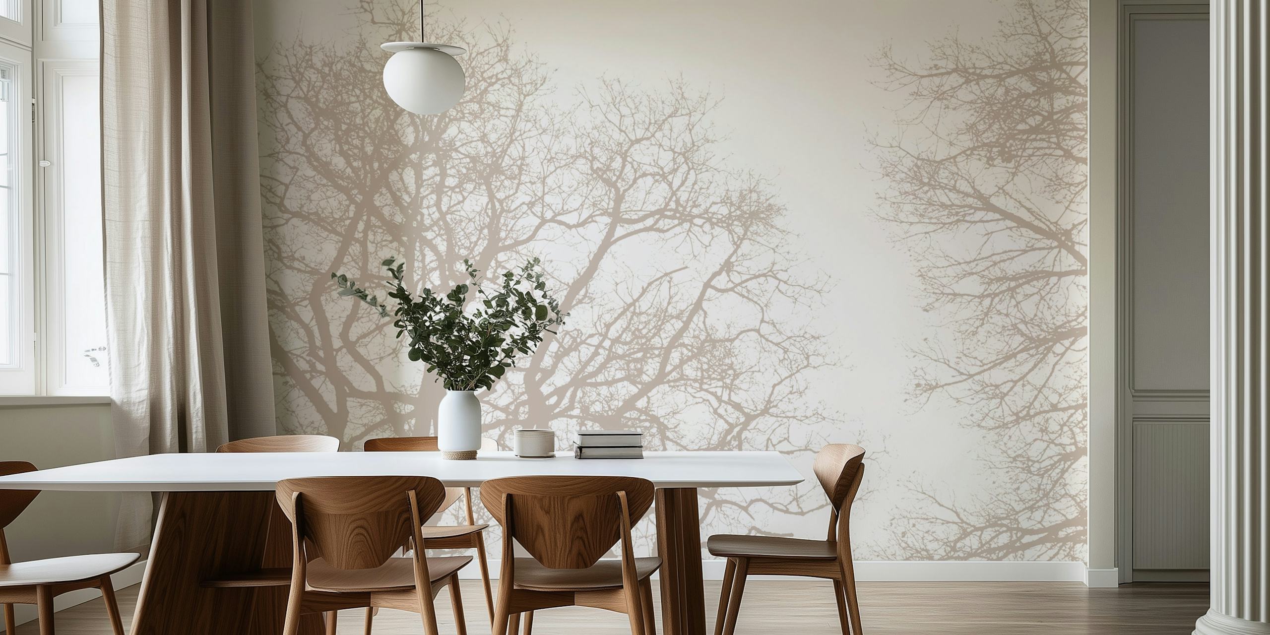 Tree silhouettes in soft tones on light background wallpaper