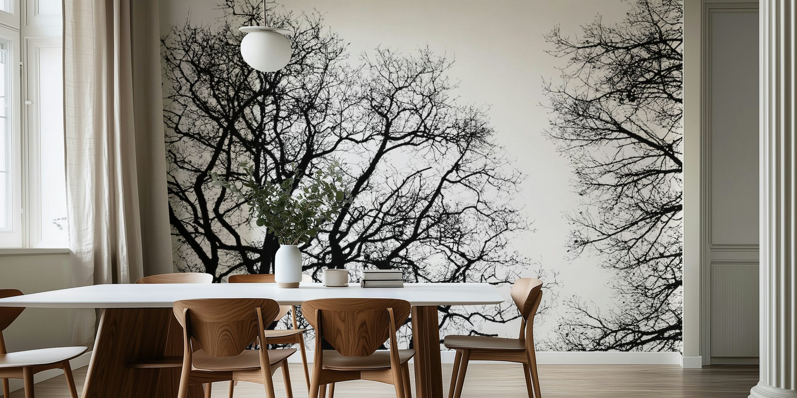 Tree silhouettes wallpaper in a modern room
