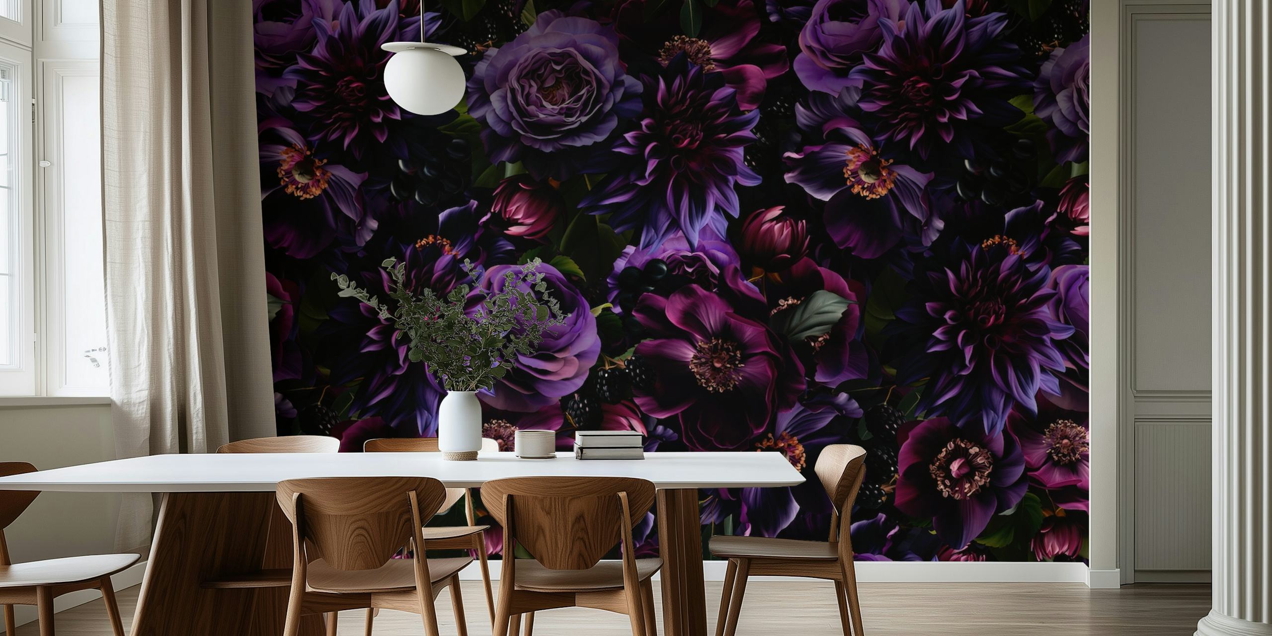 Baroque Maximalist Midnight Flower Garden wallpaper design