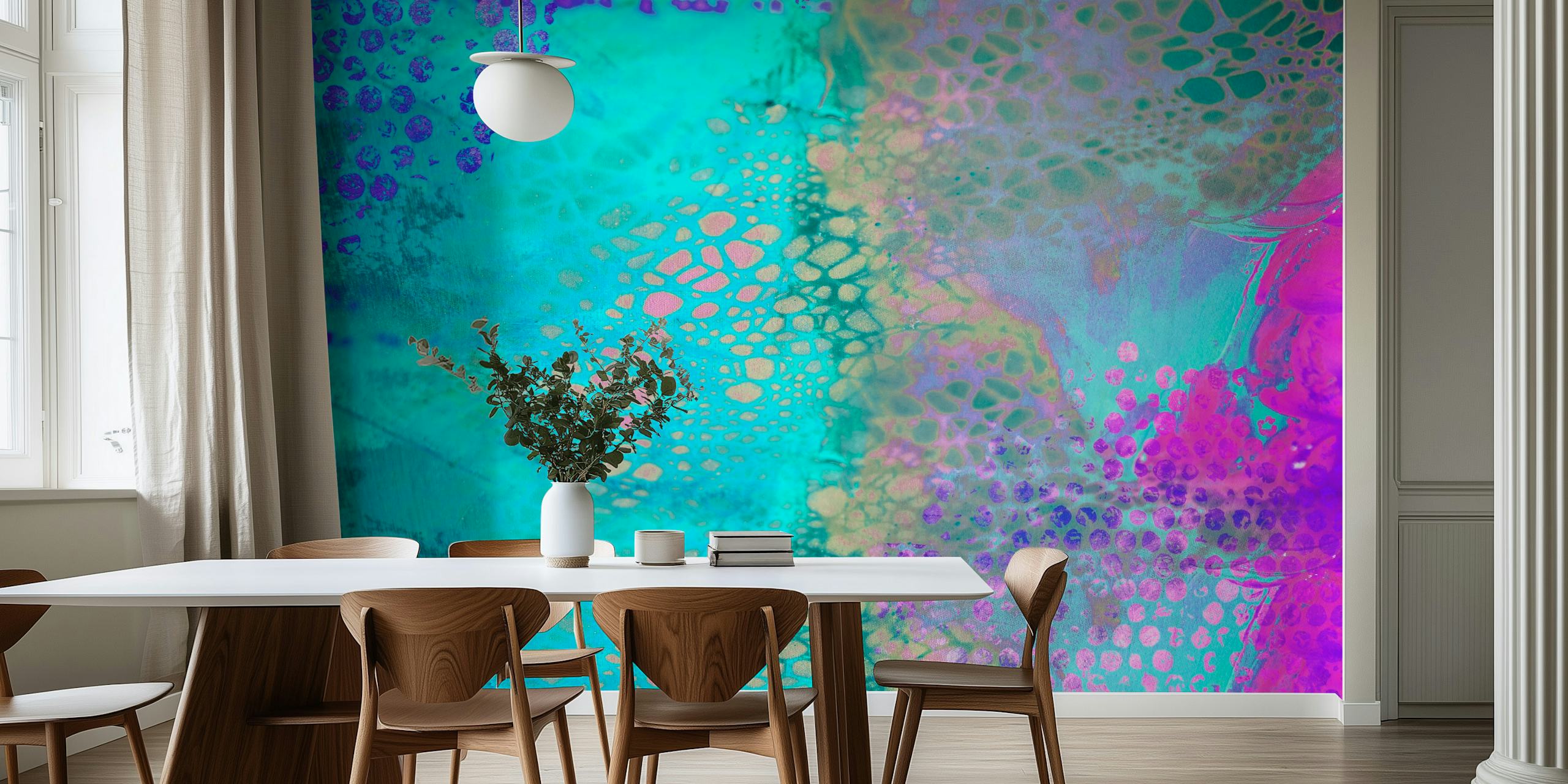 Painted abstract background wallpaper in a room