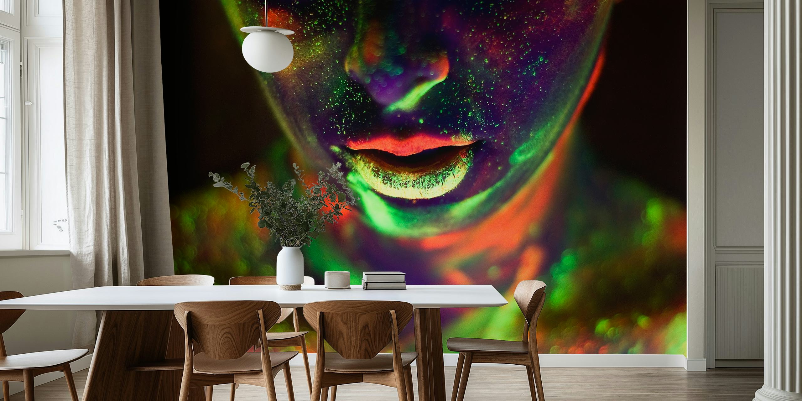Colorful abstract pattern with glow in the dark elements wallpaper
