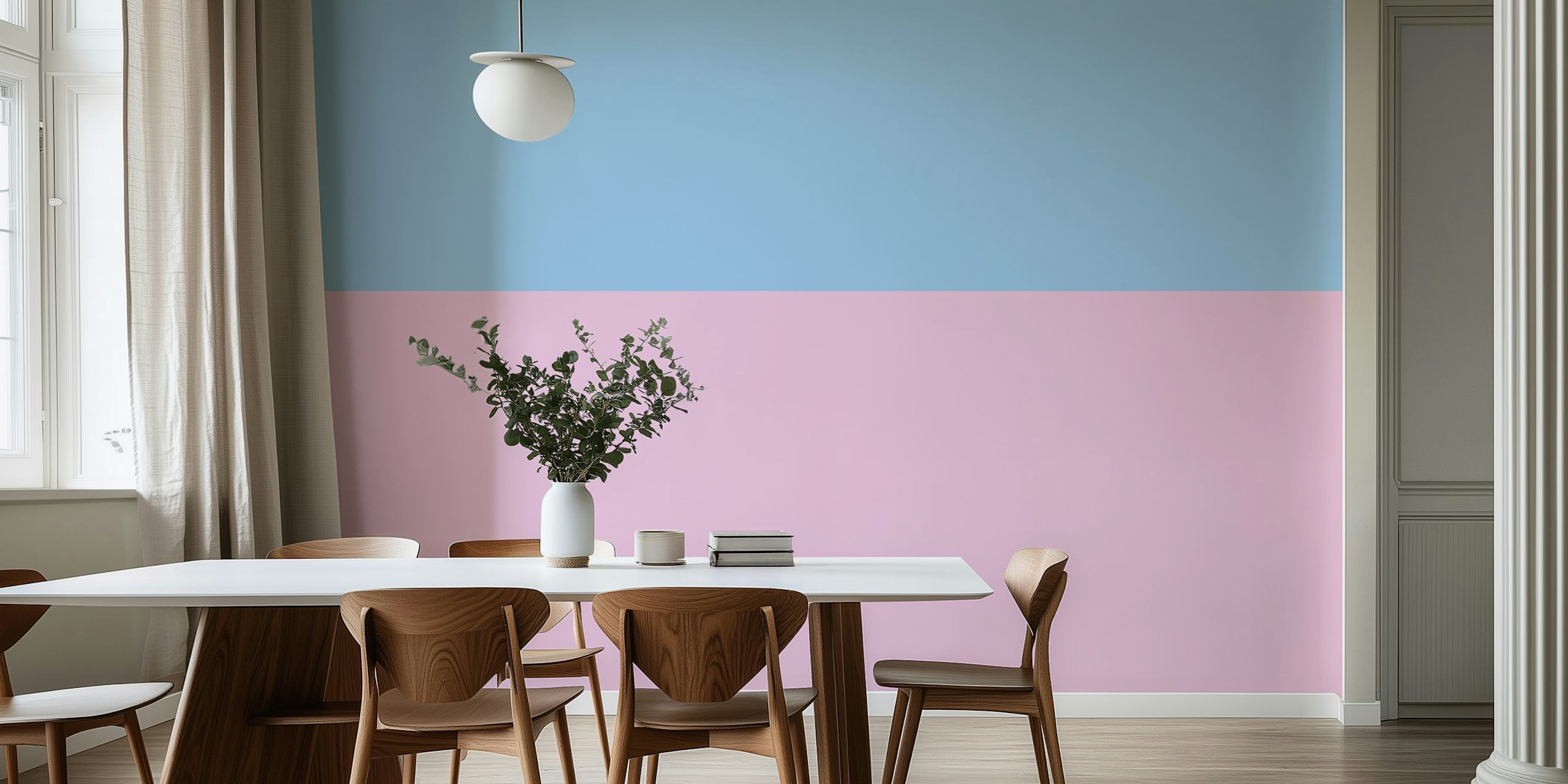Géométrique papier peint bleu et rose, design color-blocking