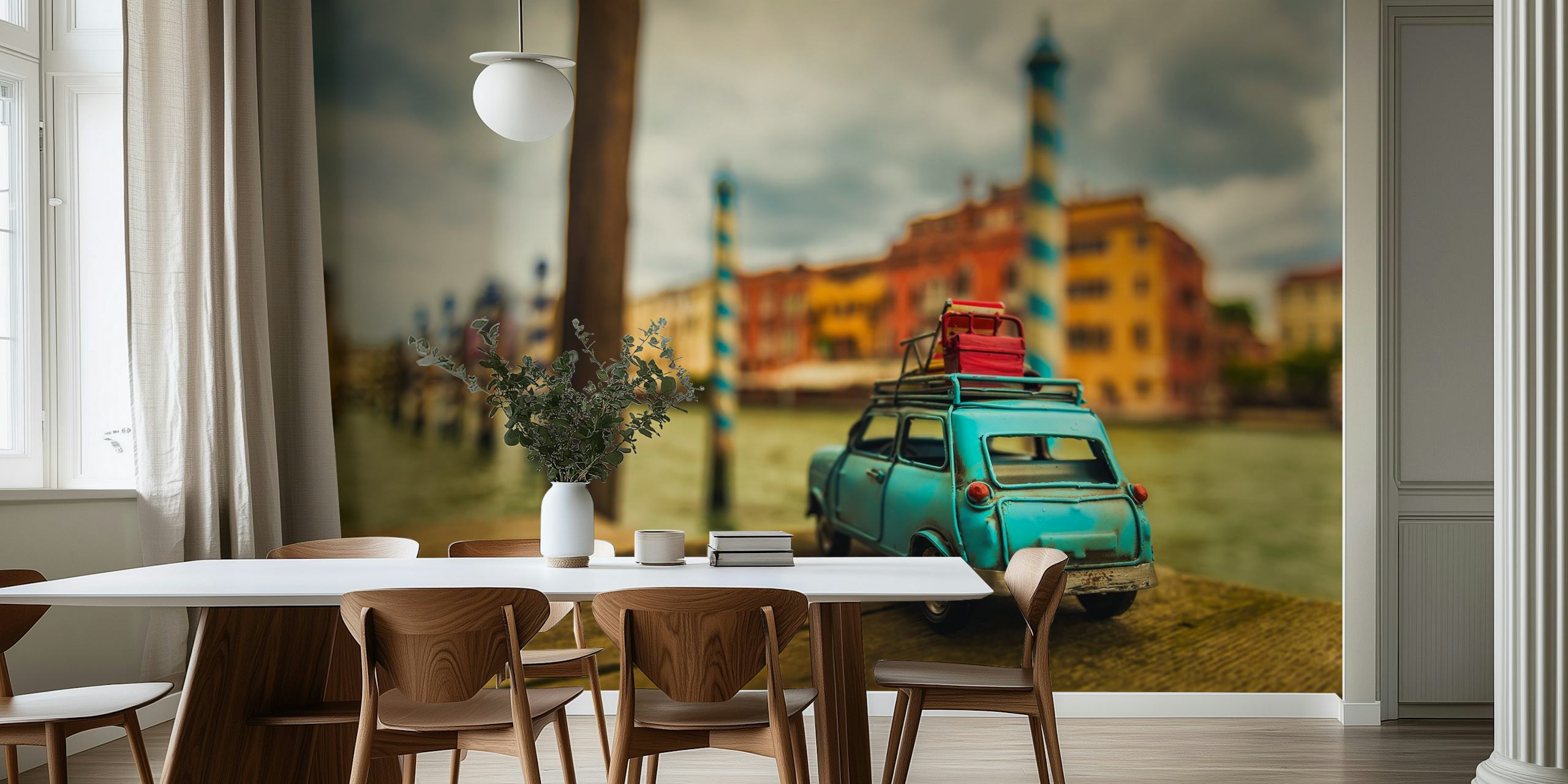 Venice-inspirert tapet som viser en leketøysbil