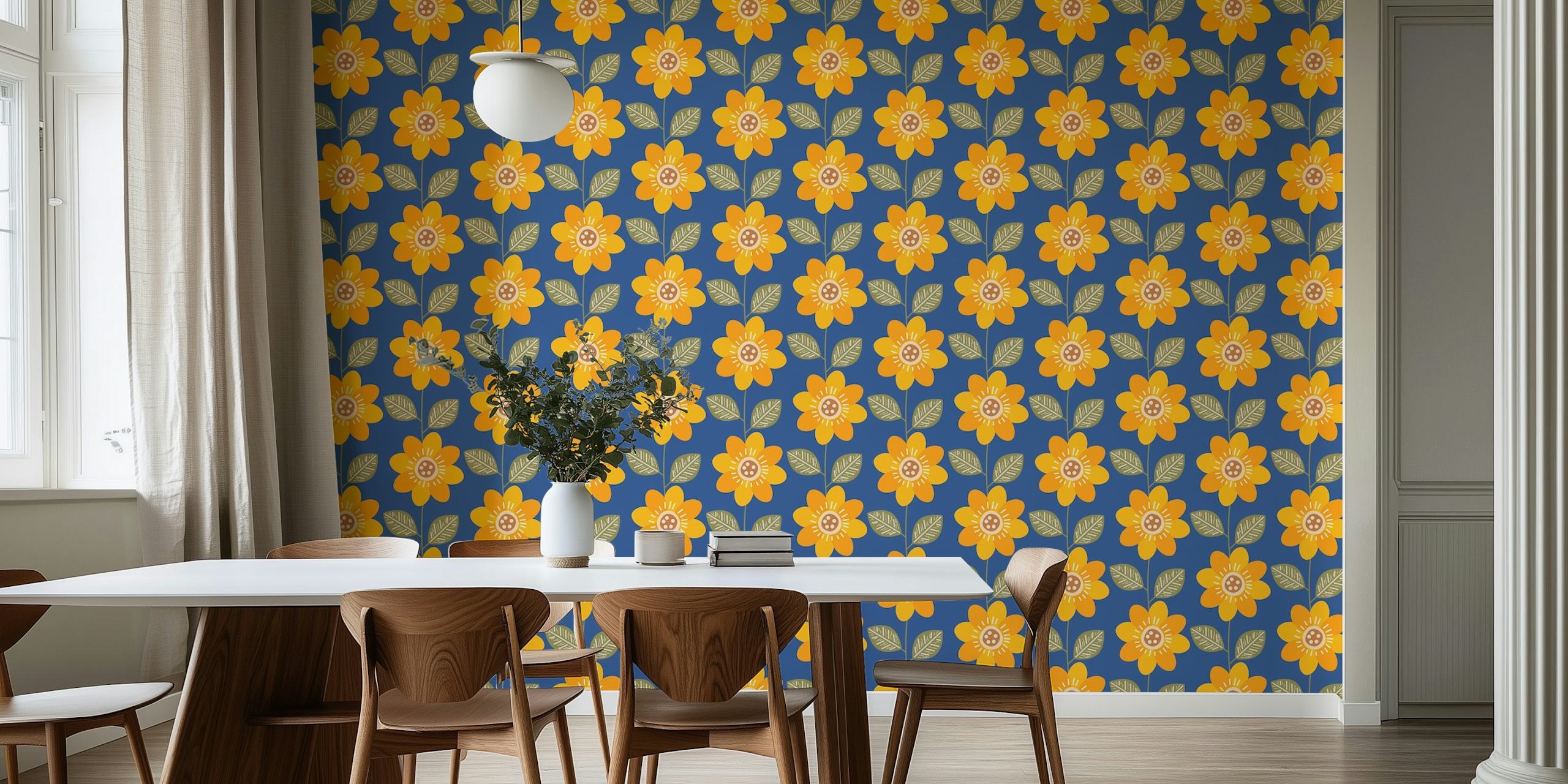 Papel de parede Sunflower Pattern em um quarto