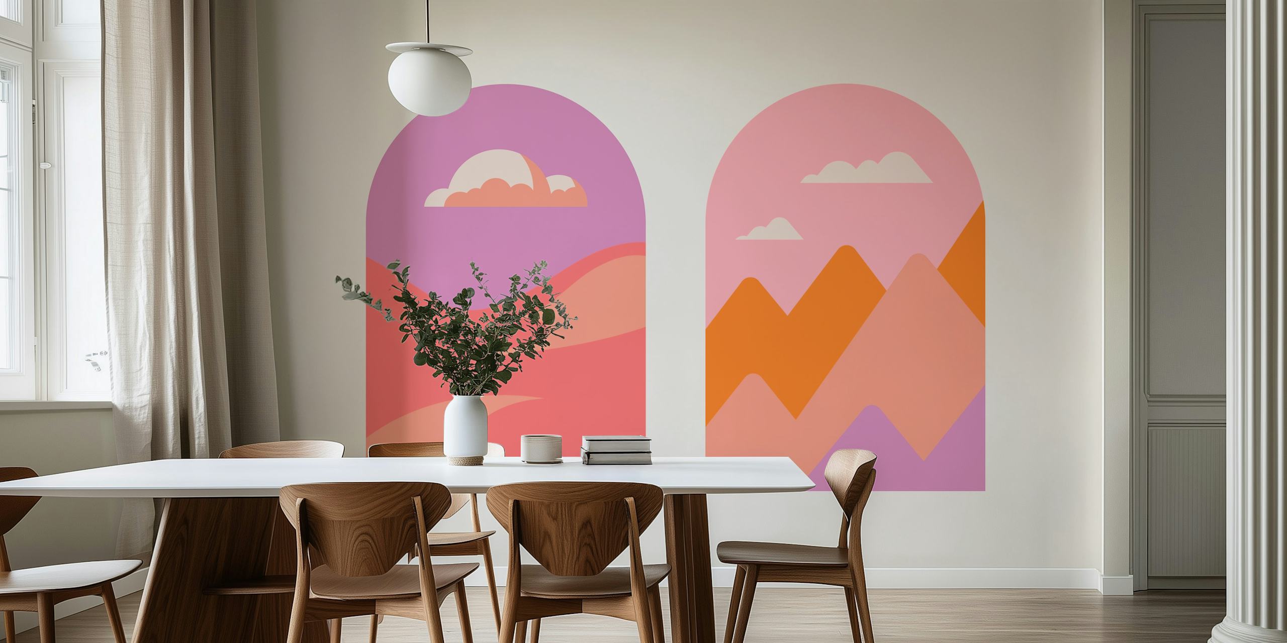 Boho landschap behang in een gezellige kamer
