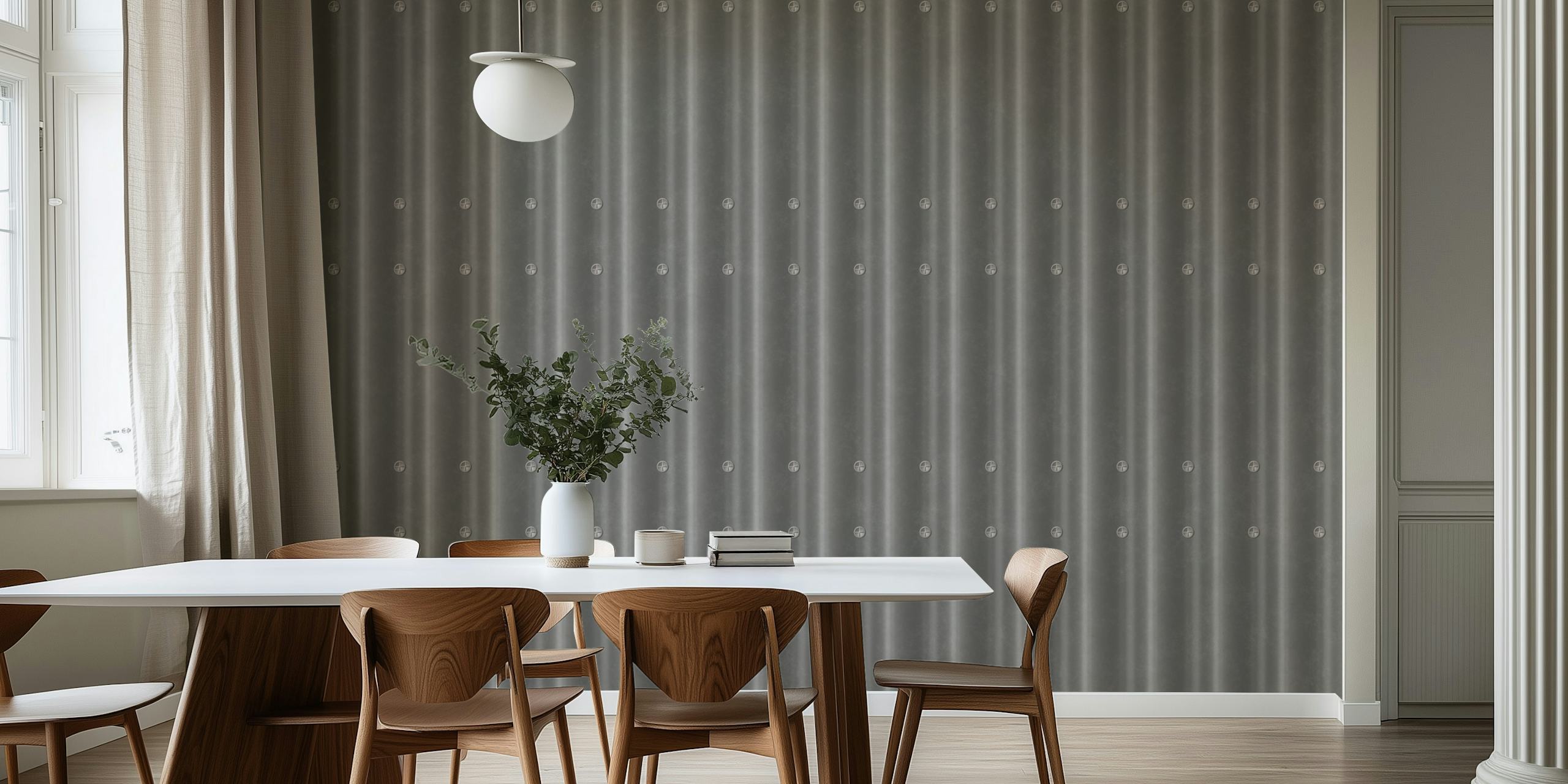 Gray corrugated steel pattern wallpaper