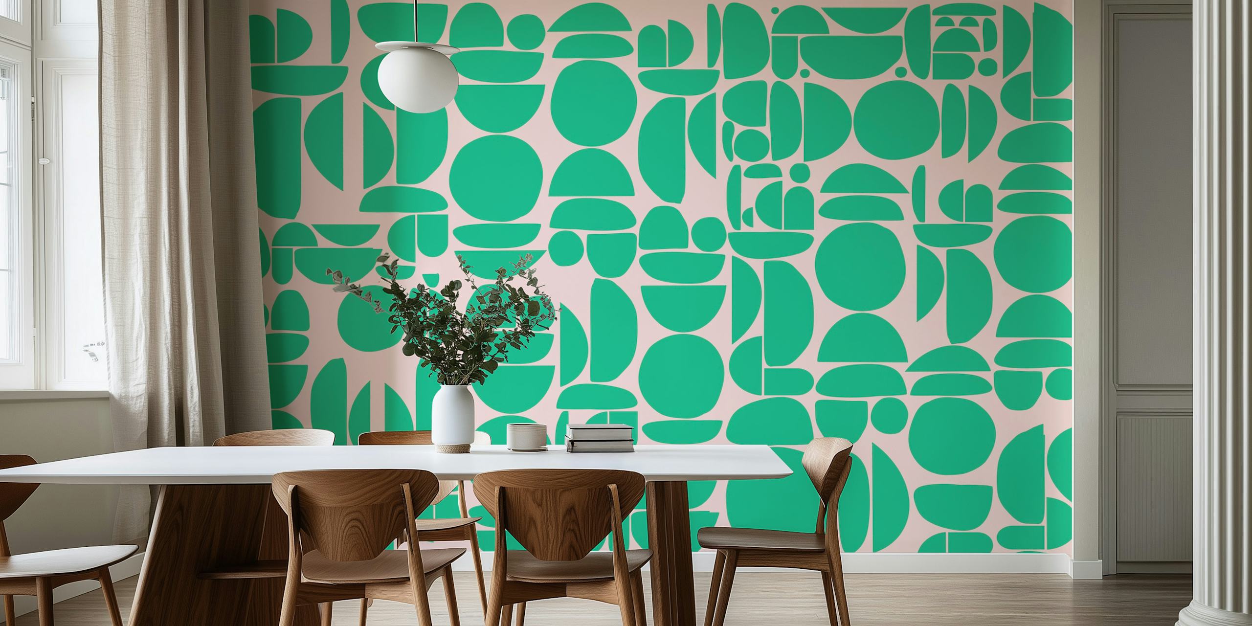Green Pink Rounds wallpaper design in a room