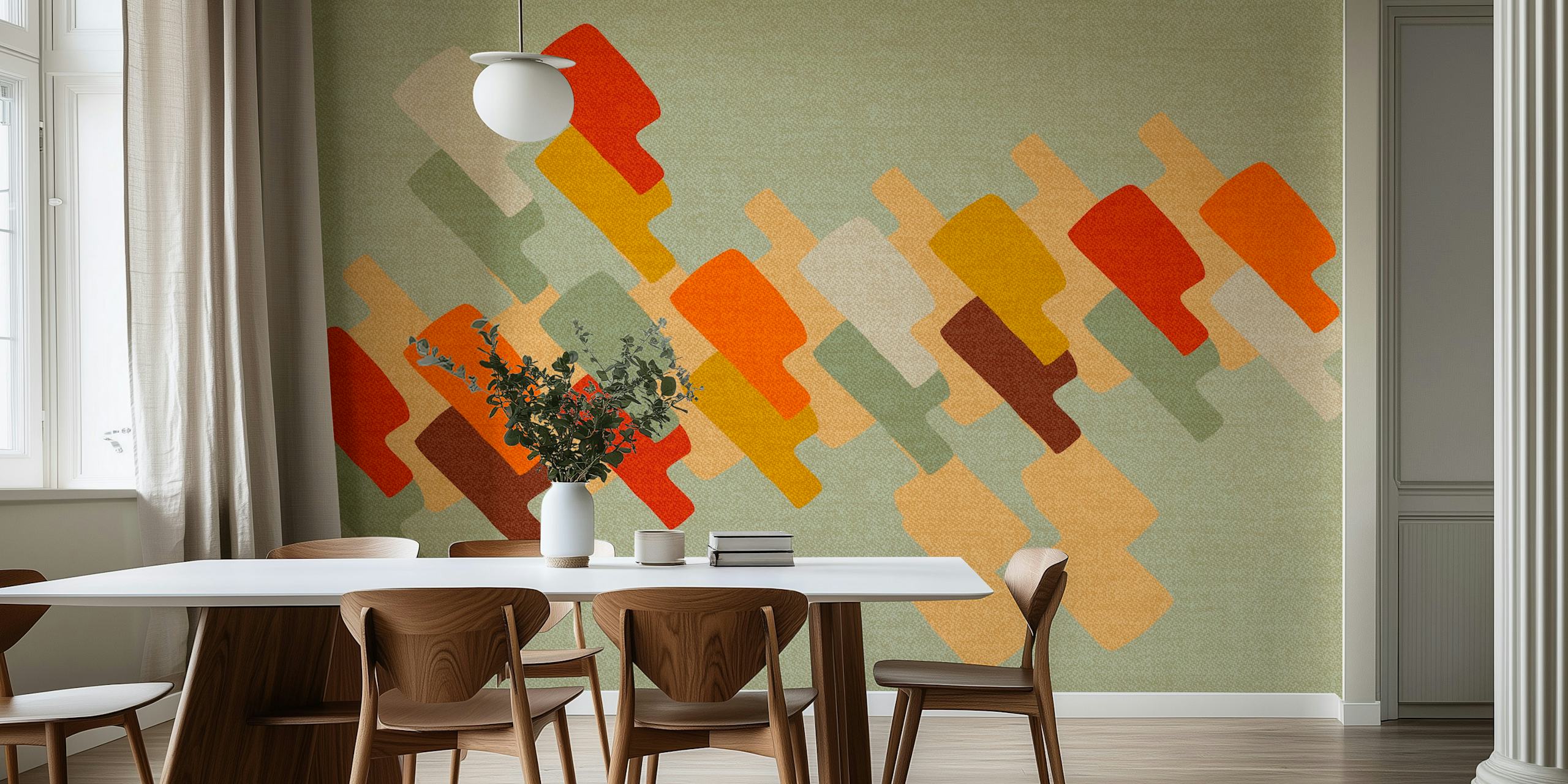 Papel pintado geométrico abstracto en una habitación