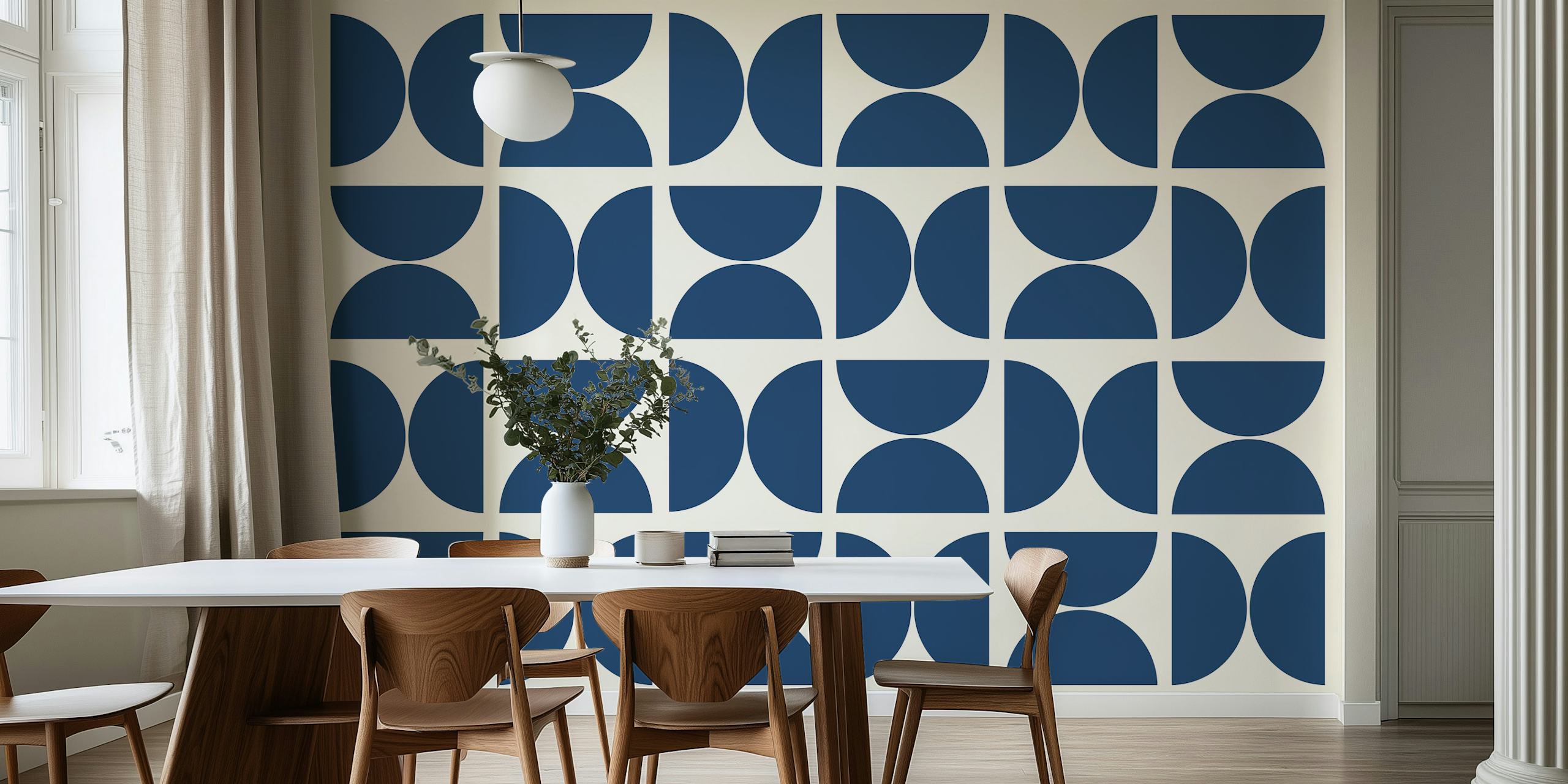 Granatowa geometryczna fototapeta Bauhaus z wzorem półkola