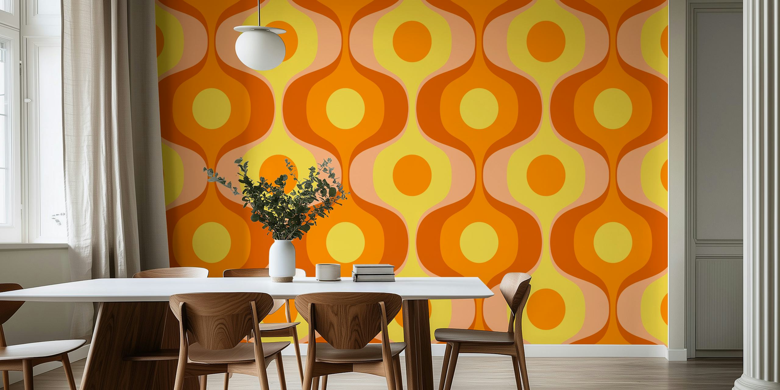 Gul och orange retro 70-tals-stil geometriskt mönster väggmålning
