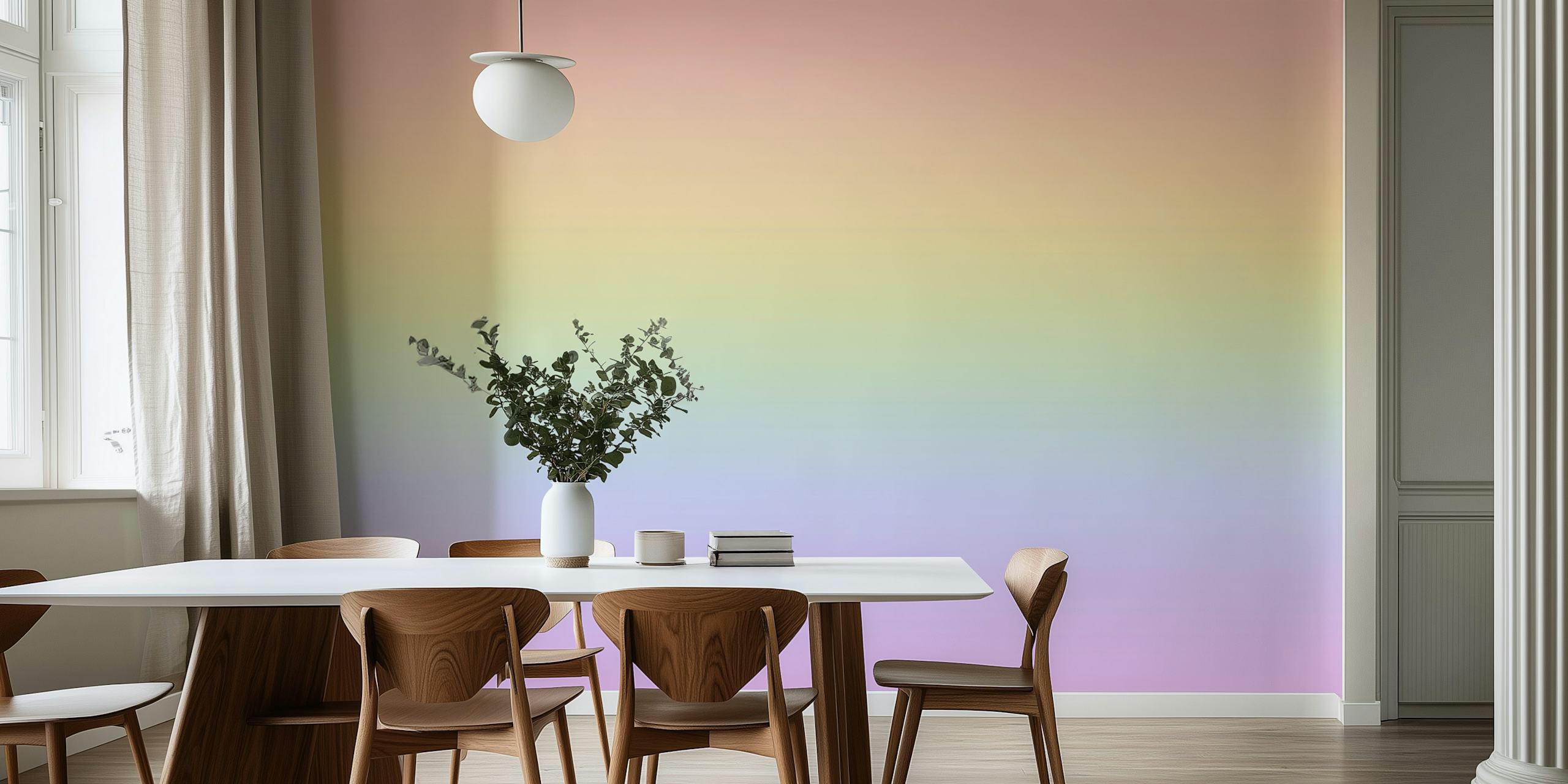 Papel de parede Pastel Rainbow Gradient em um quarto