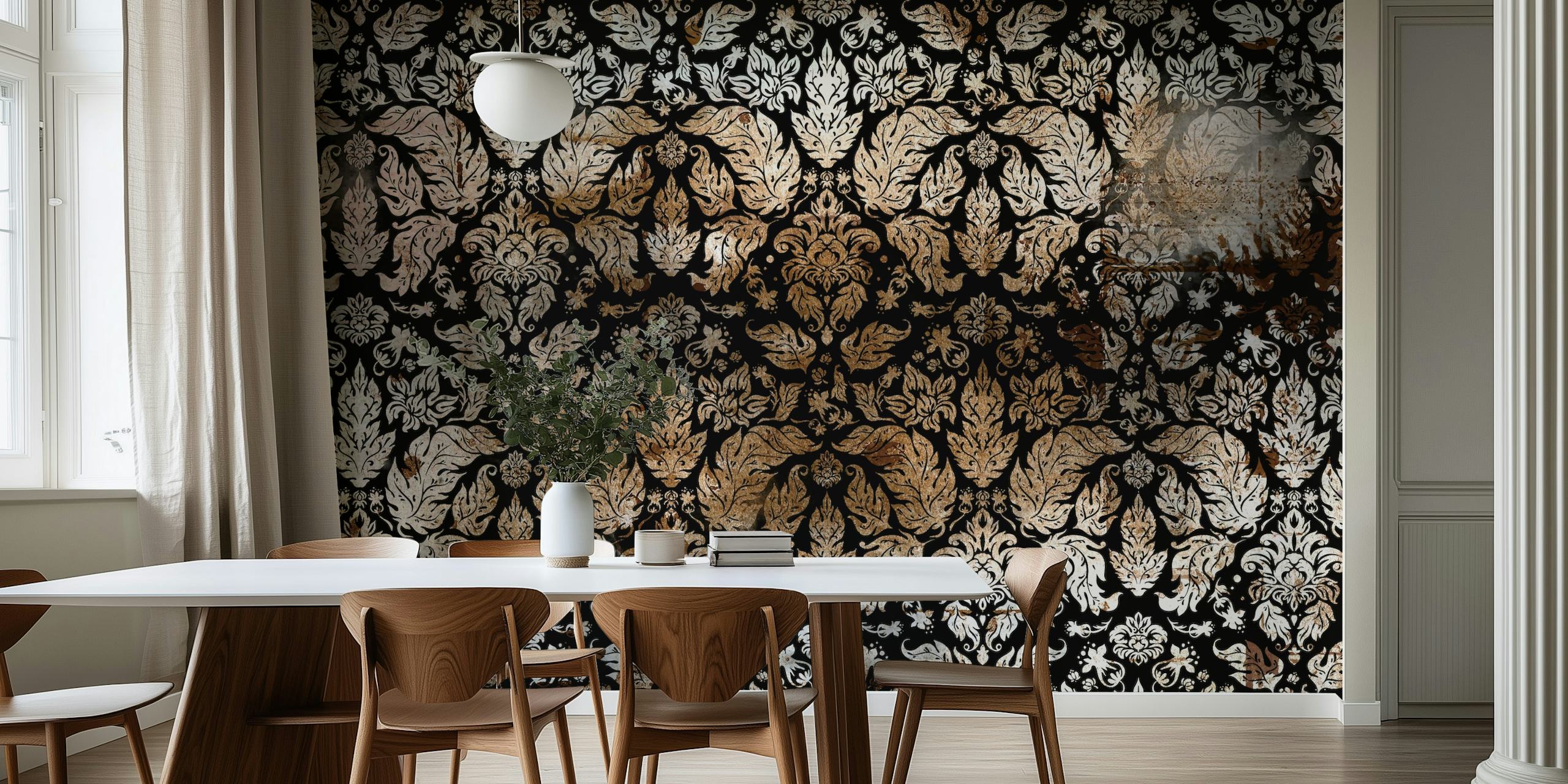 Damask luxury monochrome wallpaper in a room