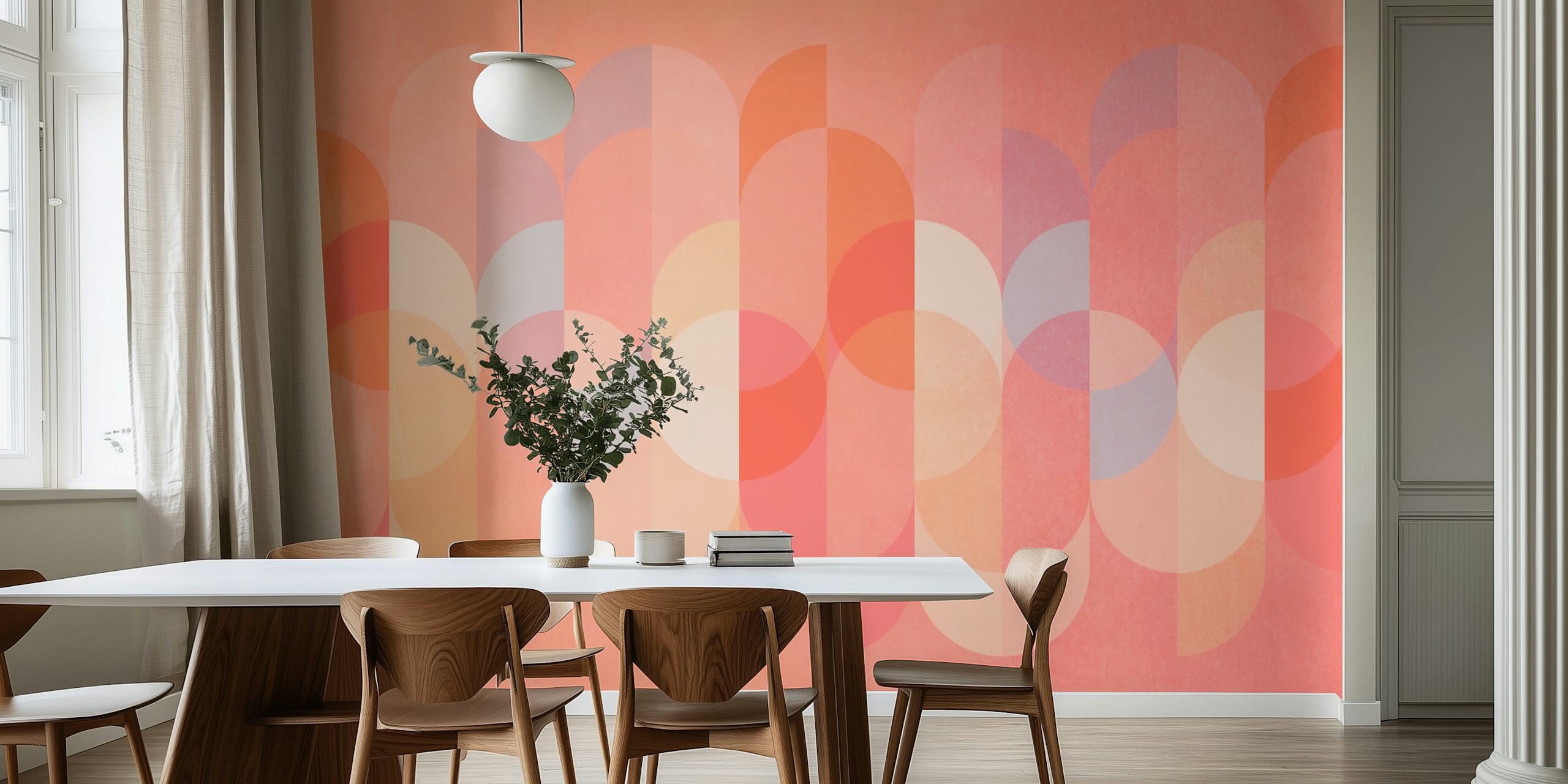 Vivid Peach Mid Century Watercolor Geometry u sobi