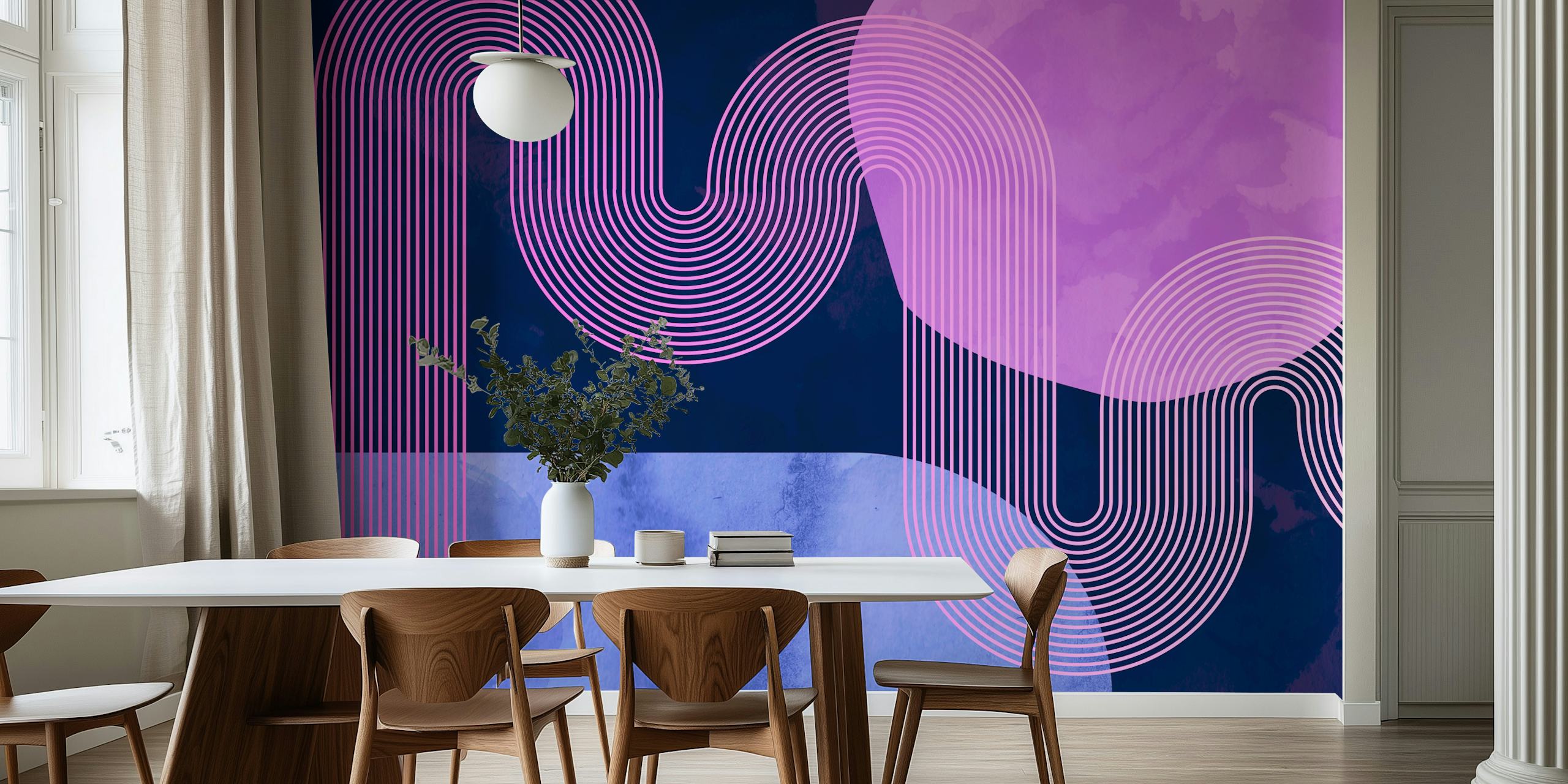 Purple and blue curvy lines geometric wallpaper