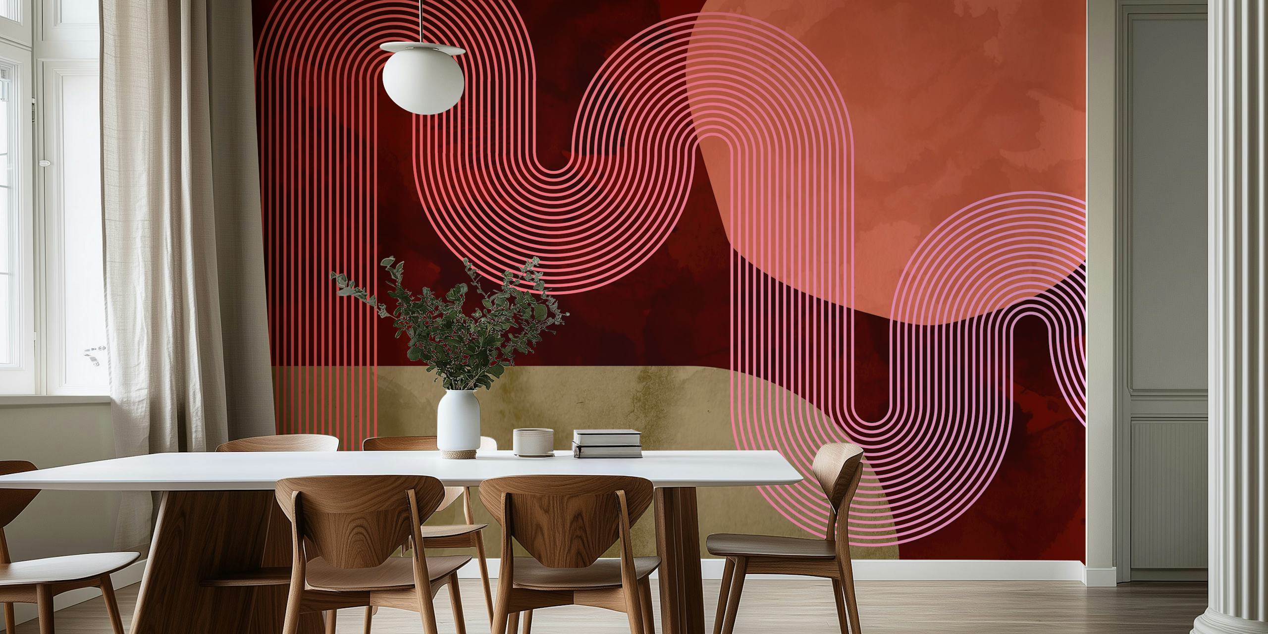 Curvy lines in pink and earthy tones wallpaper