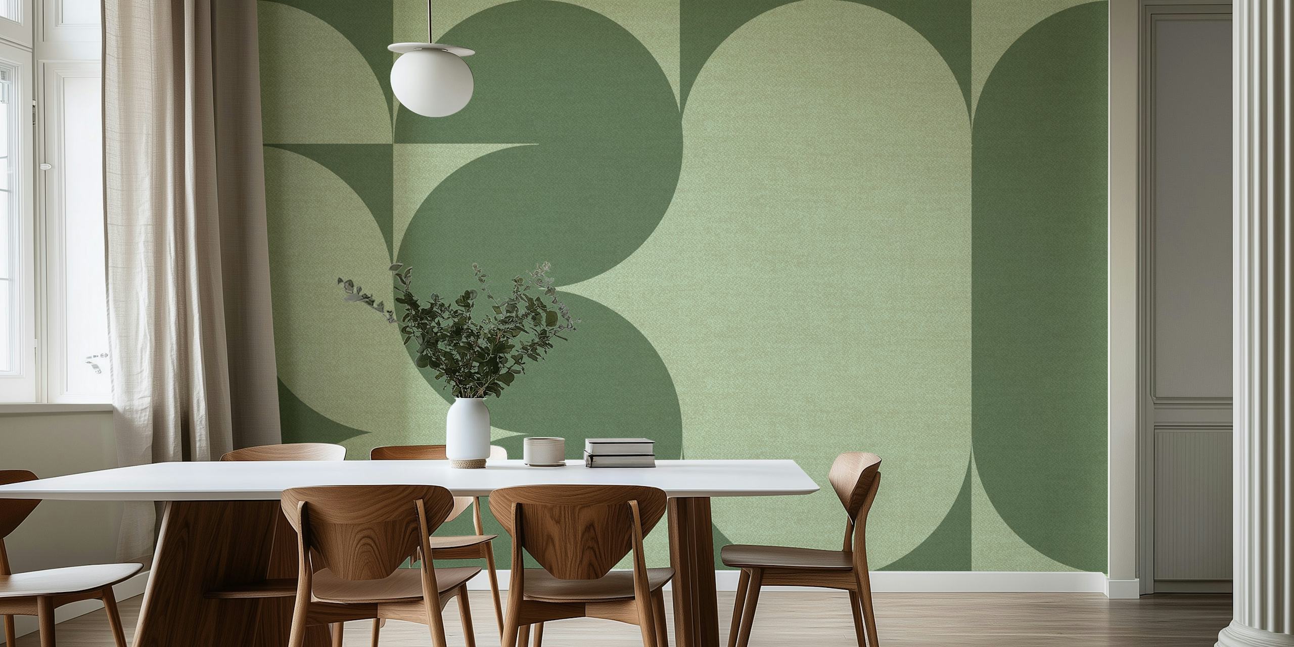 Geometric shapes in green and muted tones wallpaper