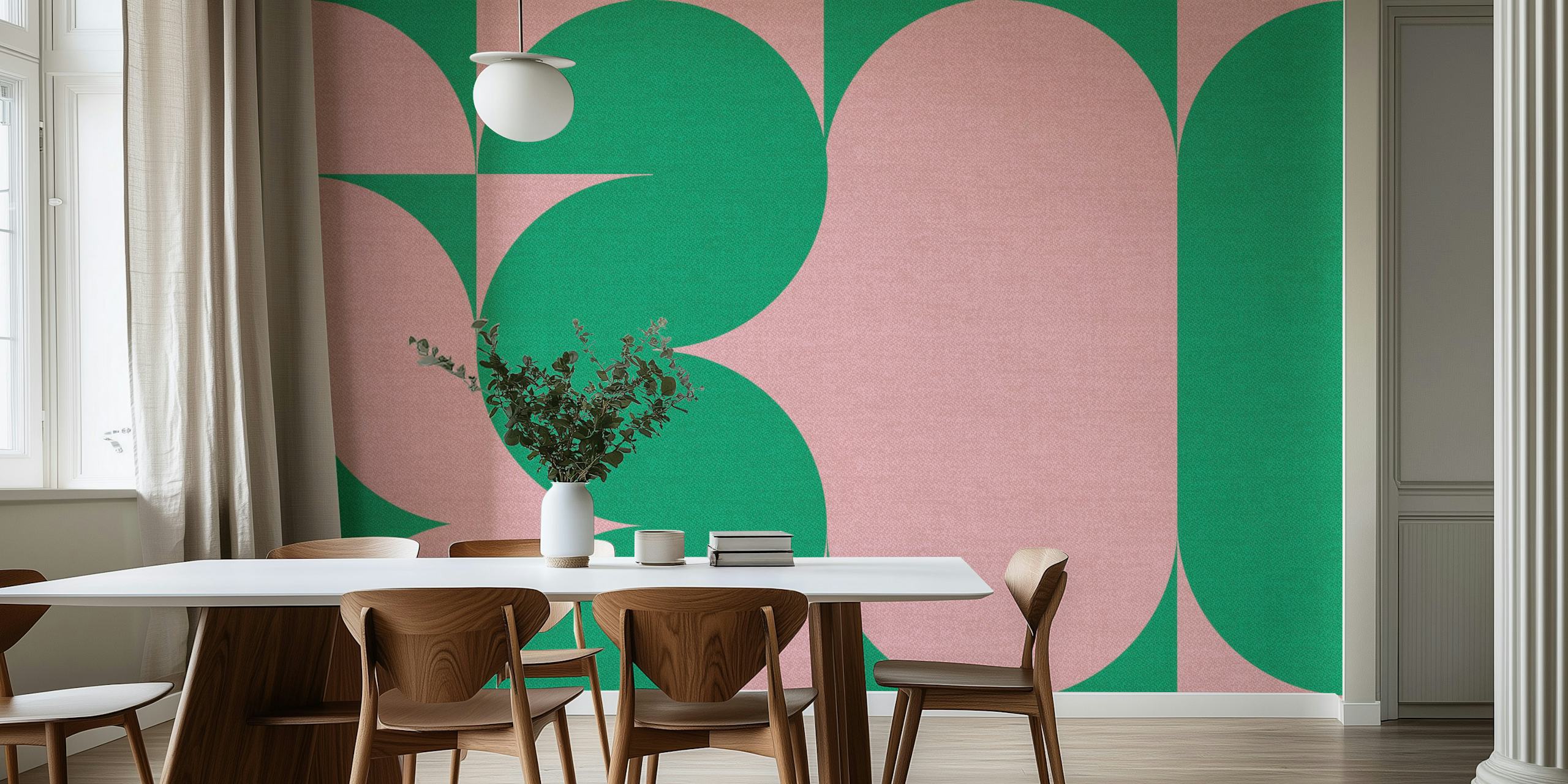 Geometric design in pink and green shapes wallpaper