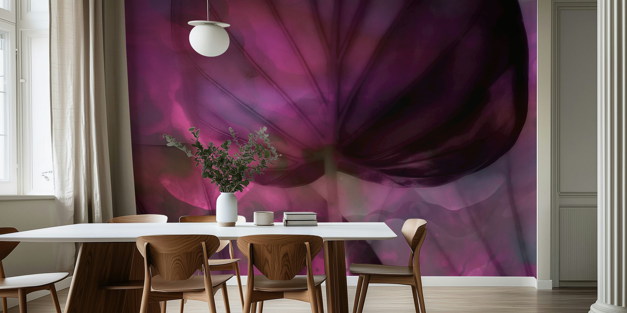 Abstract purple leaf design wallpaper with fluid, moody patterns